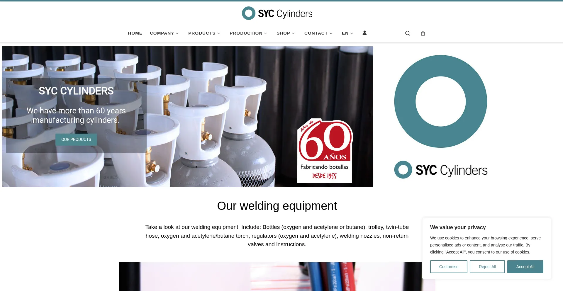 Website screenshot of Syc-cylinders.eu