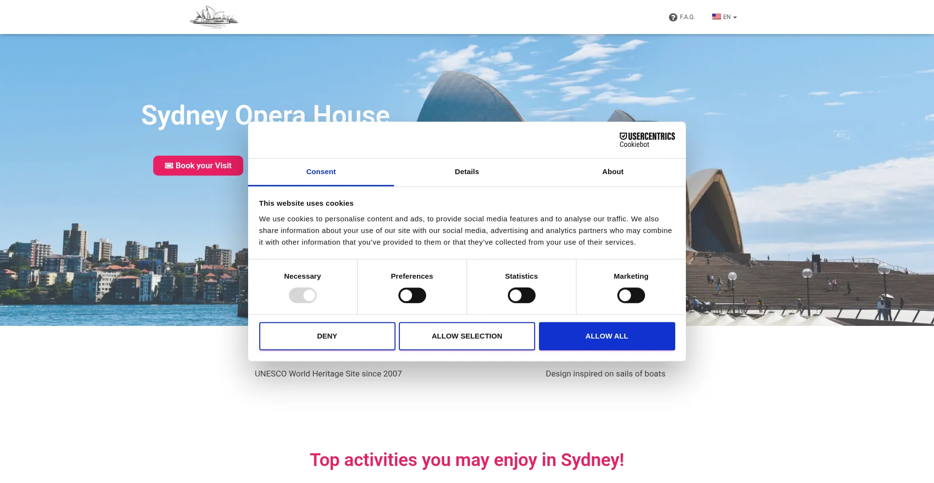 Website screenshot of Sydneyoperahouse-tickets.com