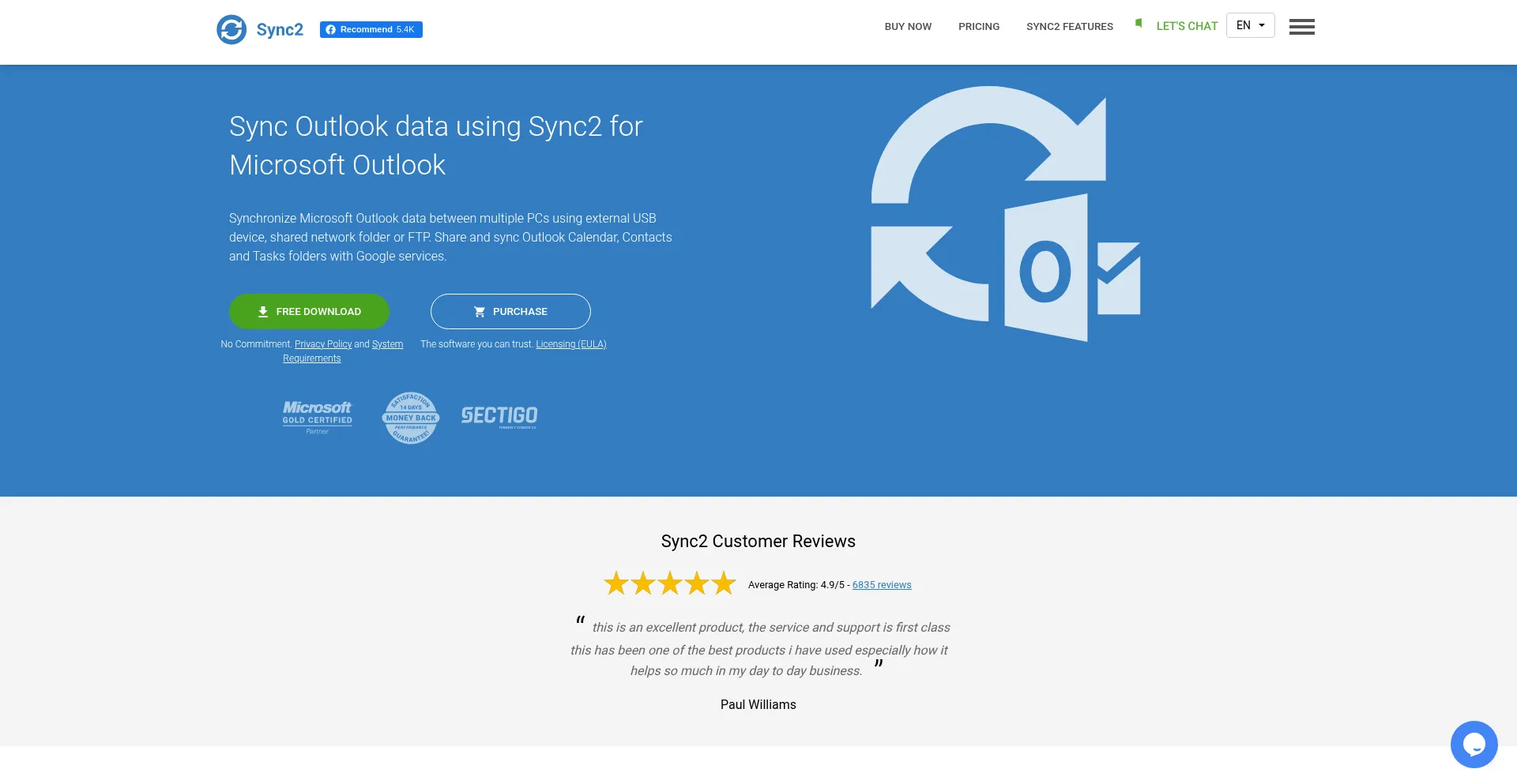 Website screenshot of Sync2.com