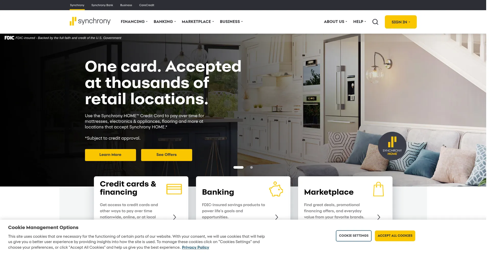 Website screenshot of Synchrony.com