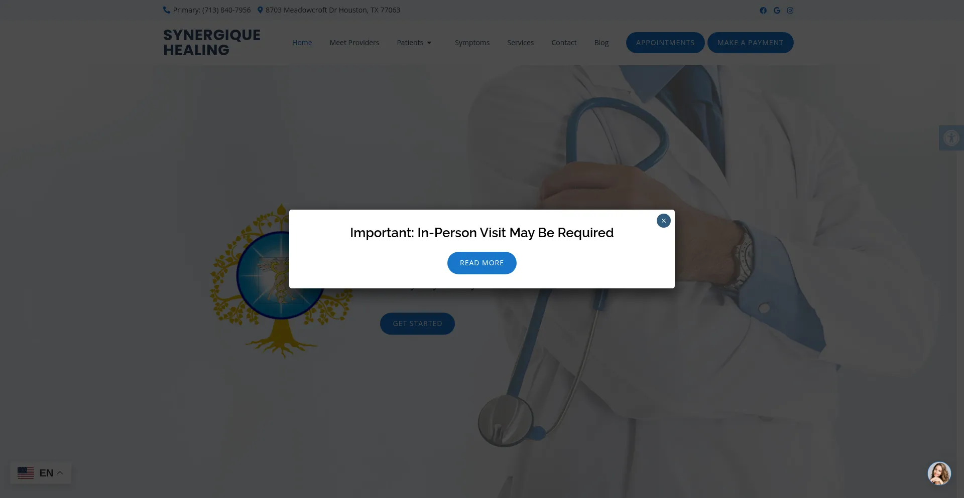 Website screenshot of Synergiquehealing.com