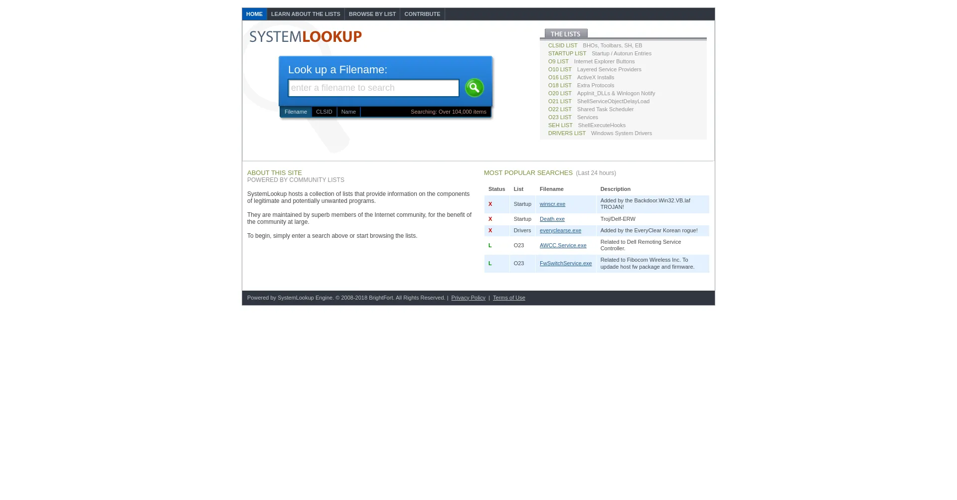 Website screenshot of Systemlookup.com