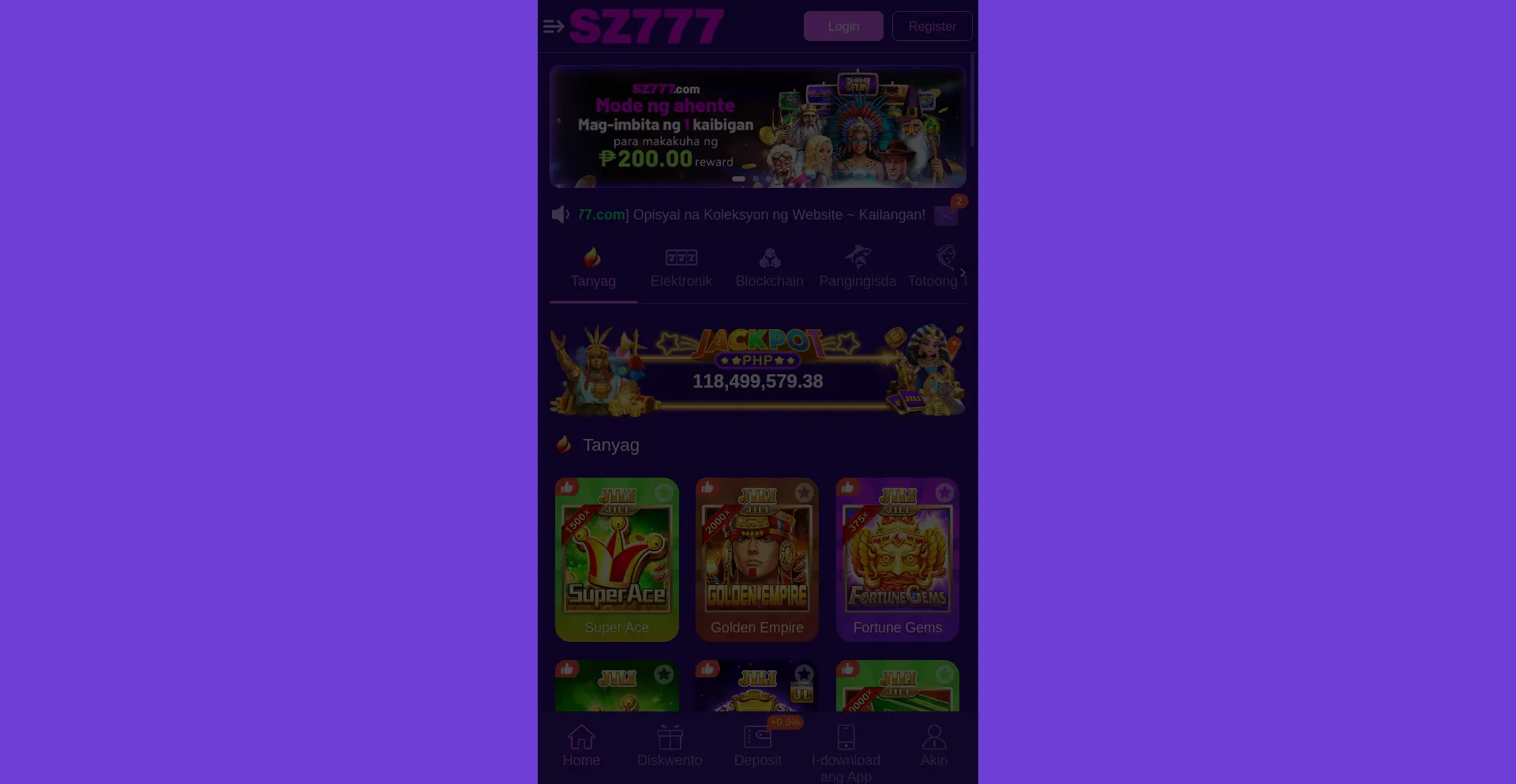 Website screenshot of Sz777.one