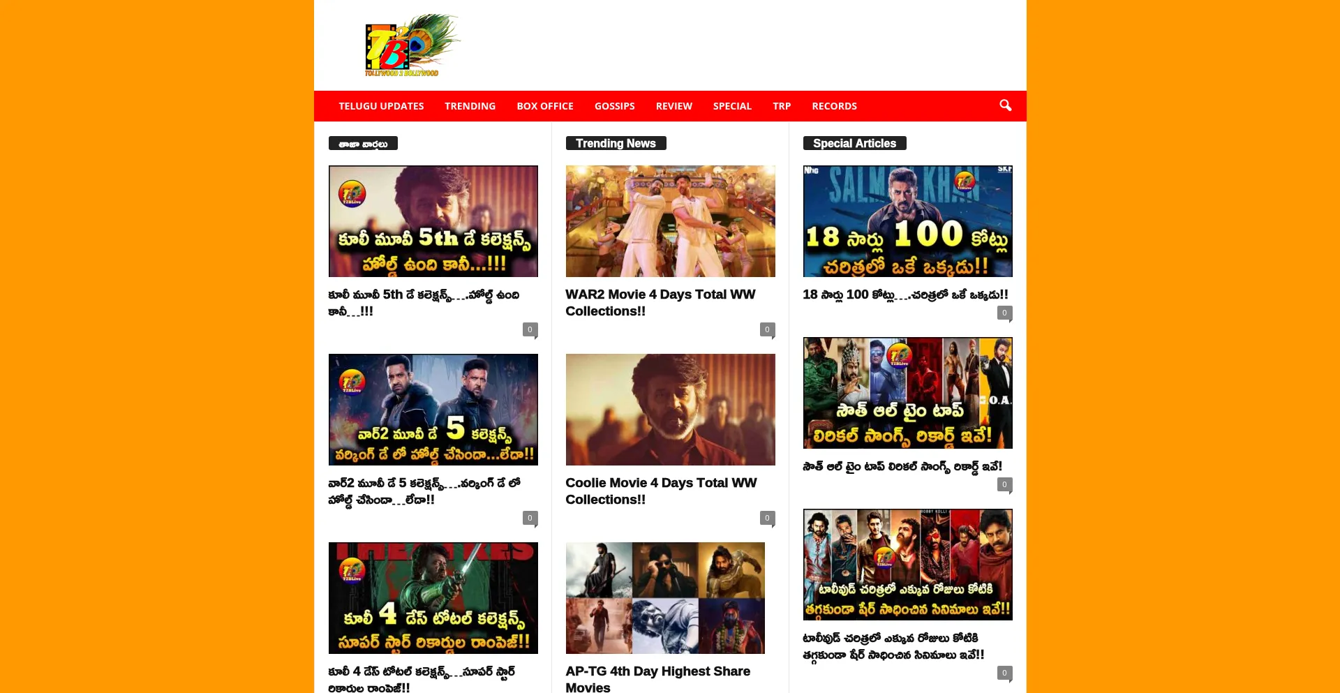 Website screenshot of T2blive.com