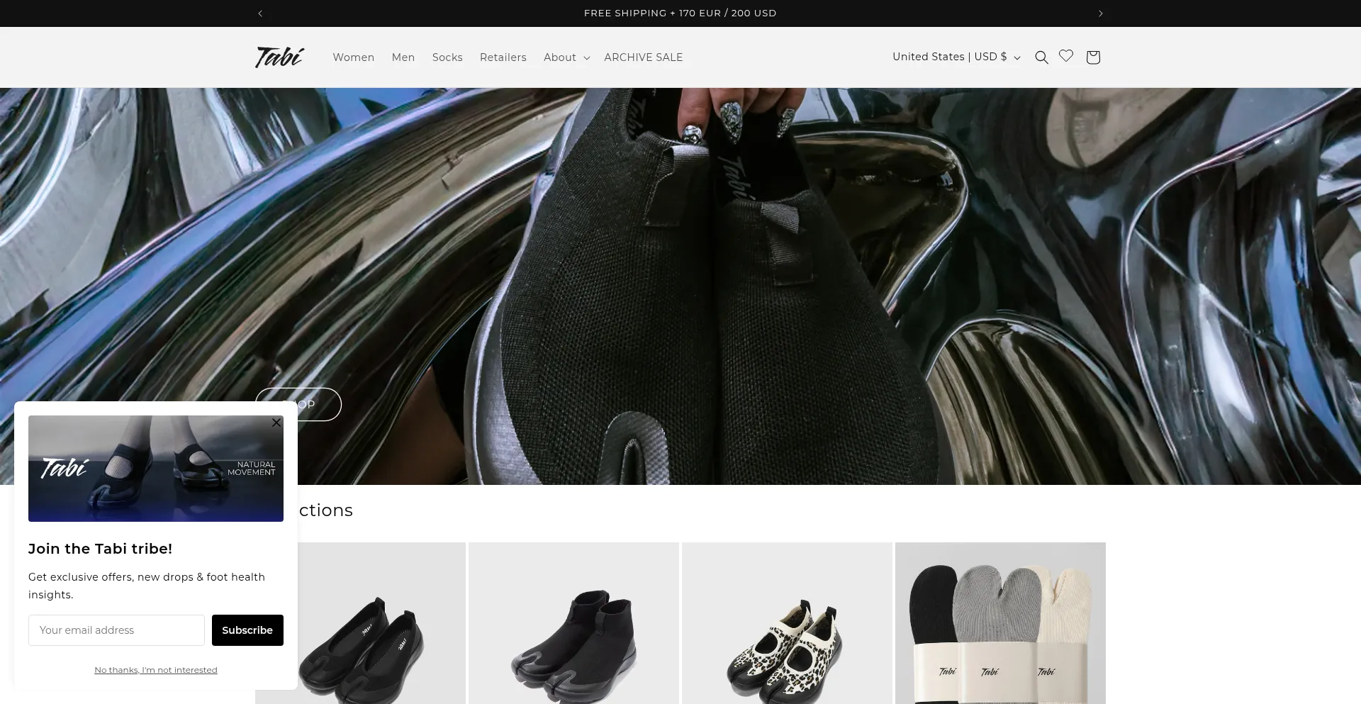 Website screenshot of Tabifootwear.com
