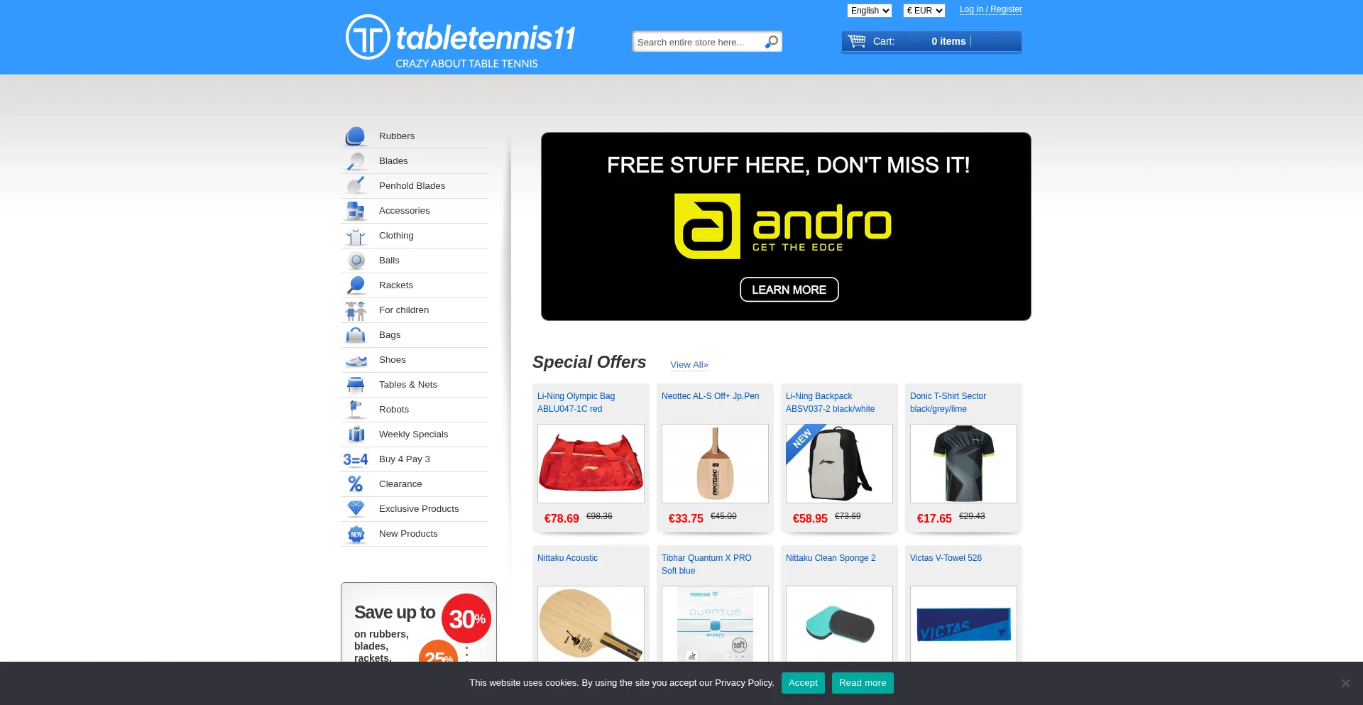 Website screenshot of Tabletennis11.com