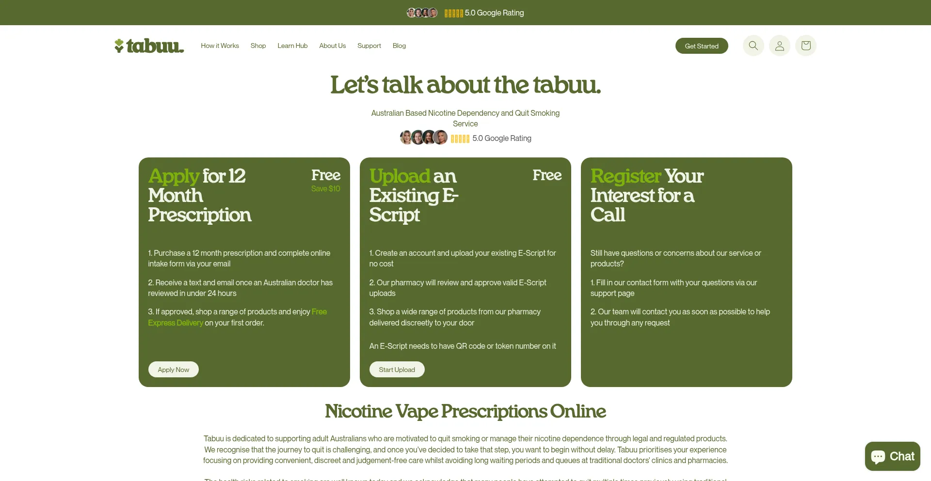 Website screenshot of Tabuu.com.au