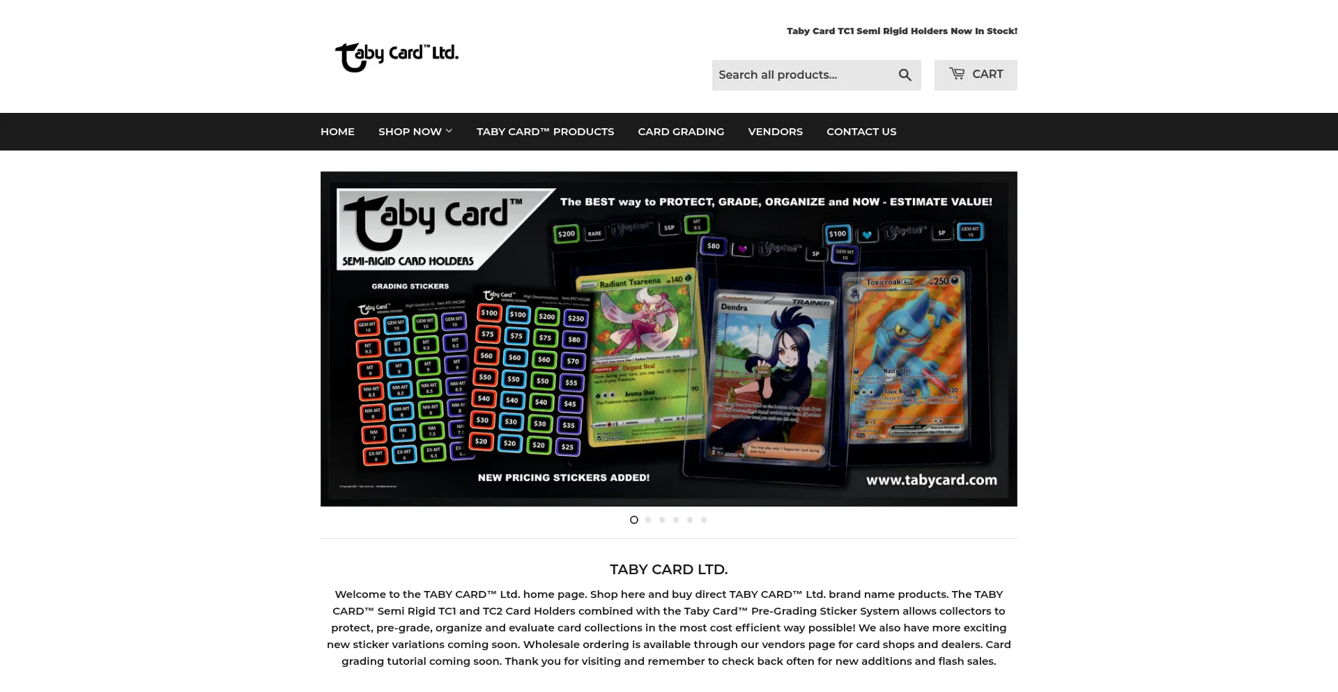 Website screenshot of Tabycard.com