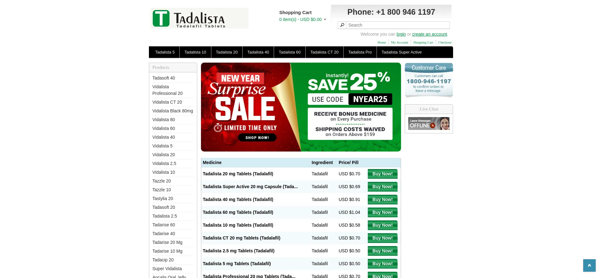 Website screenshot of Tadalista.com