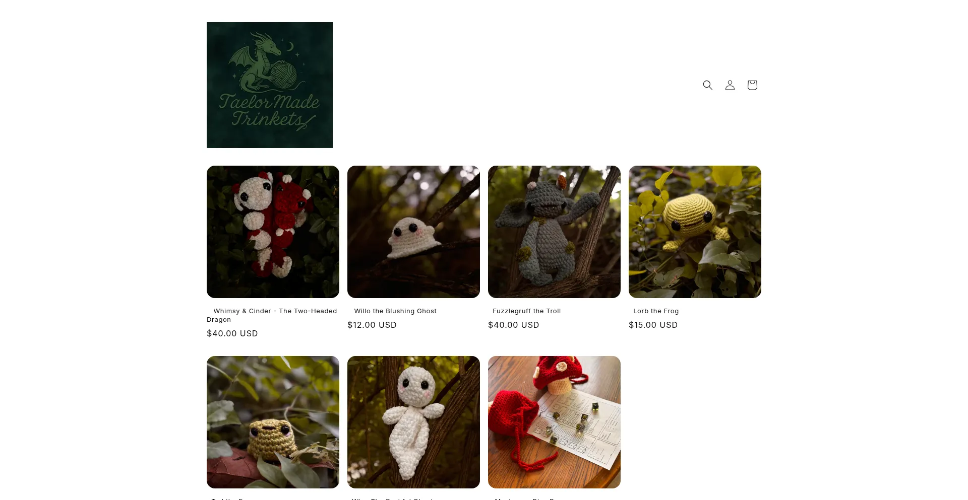 Website screenshot of Taelormadetrinkets.myshopify.com