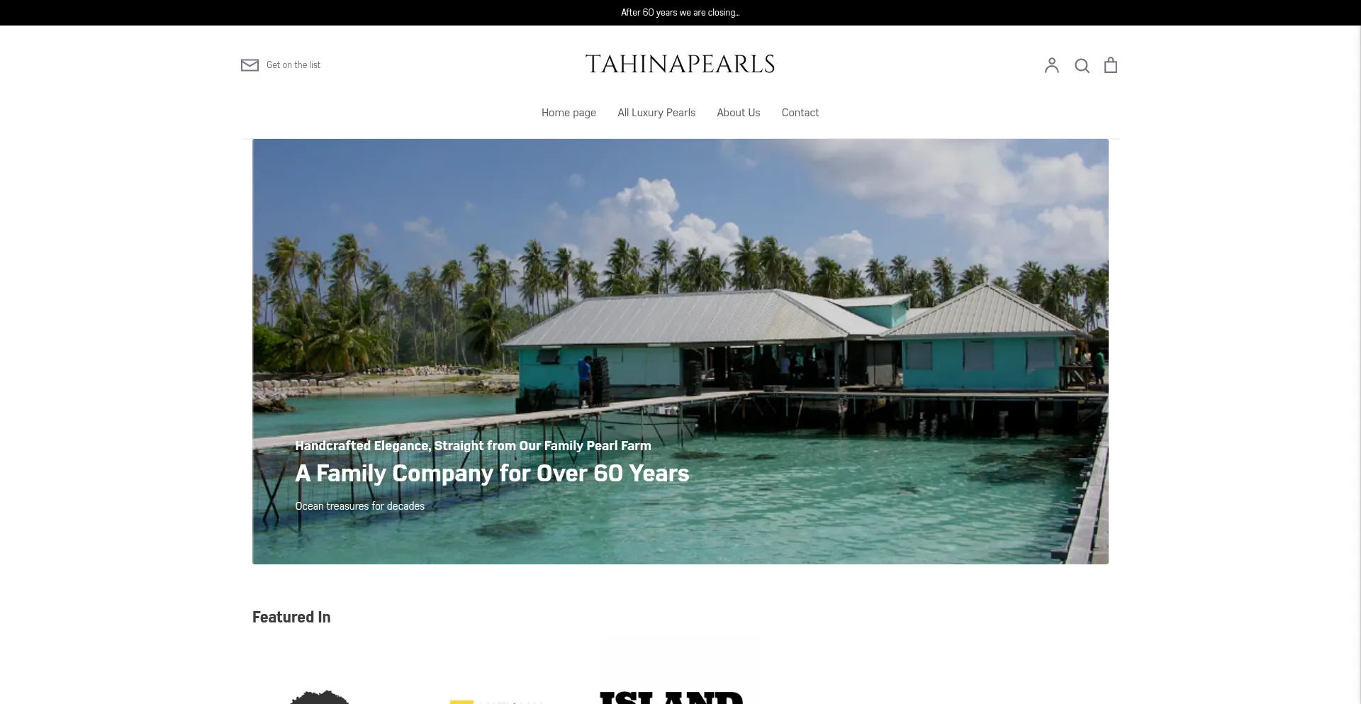 Website screenshot of Tahinapearls.com
