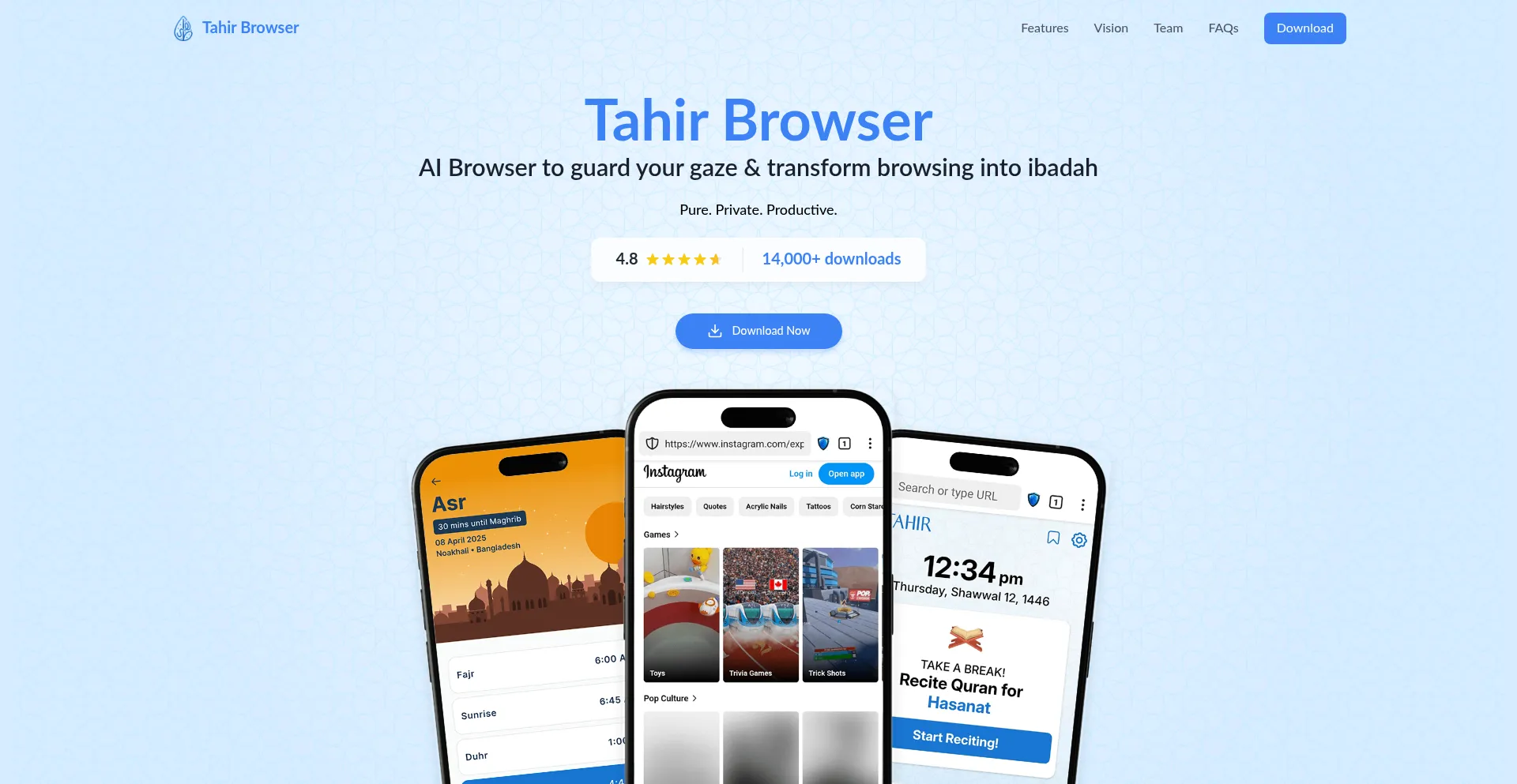 Website screenshot of Tahirbrowser.com