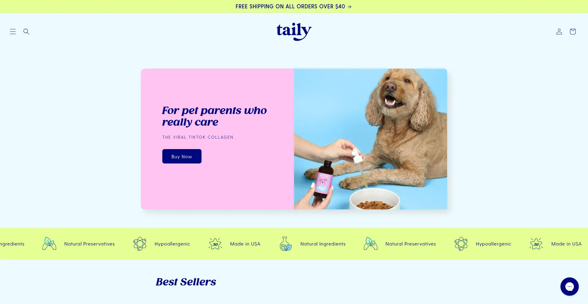 Website screenshot of Tailypet.com