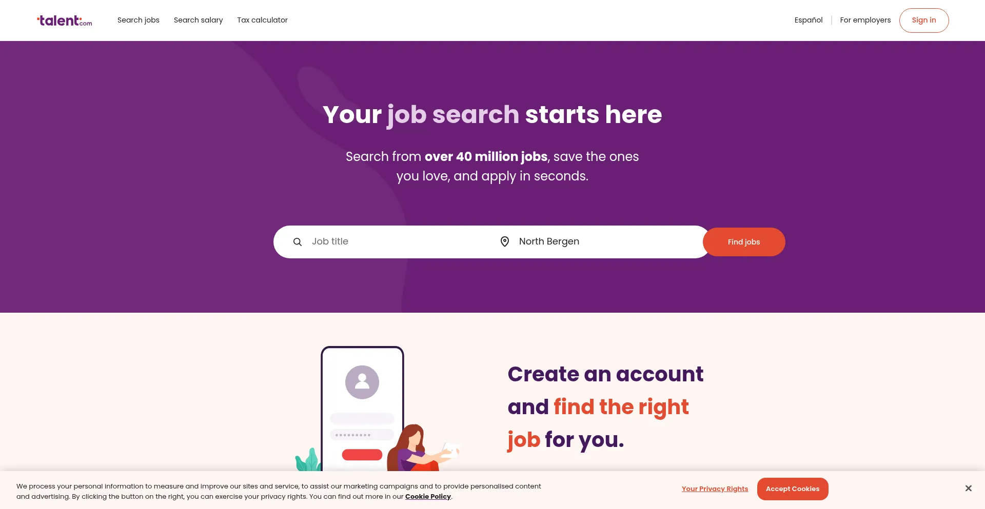 Website screenshot of Talent.com