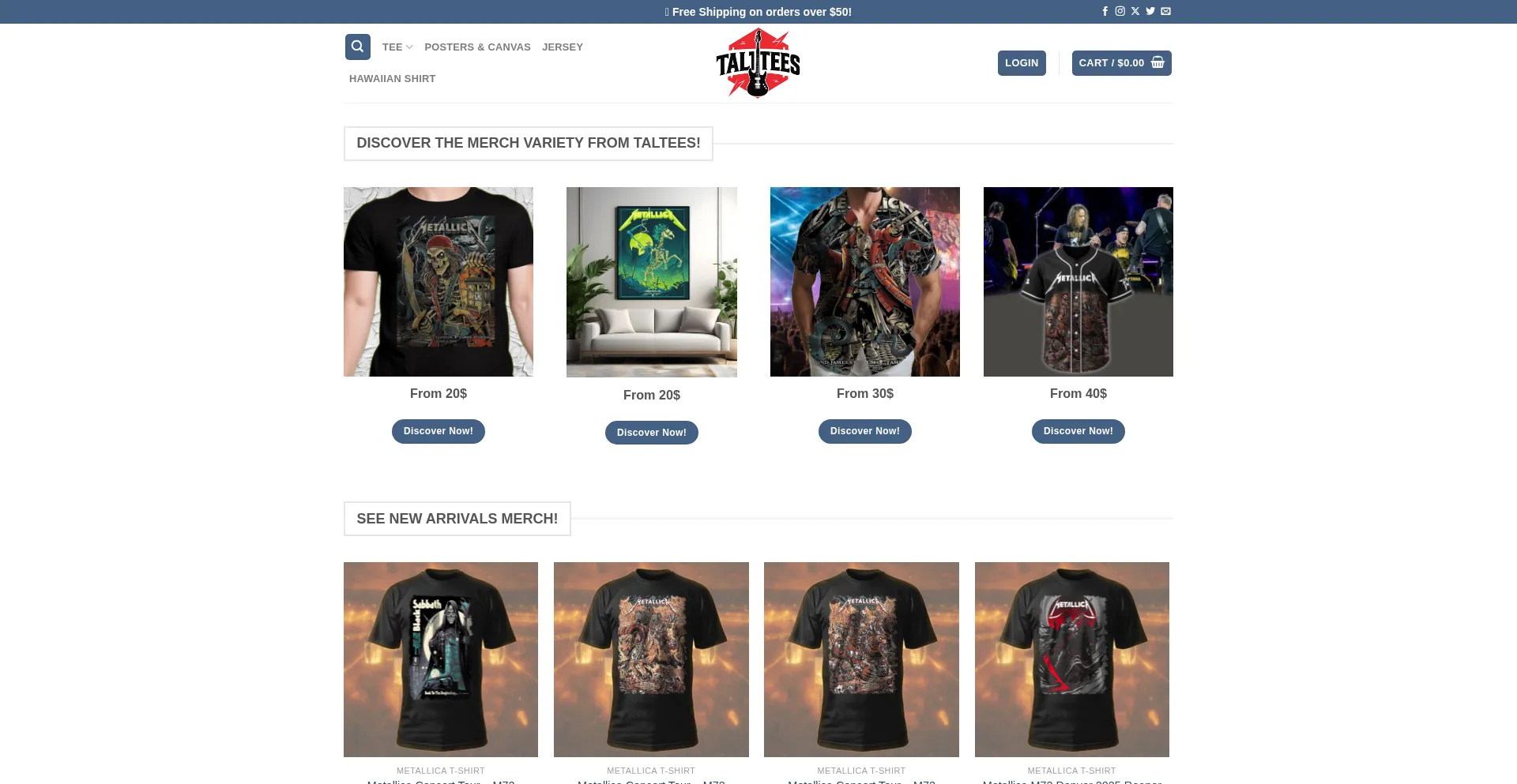 Website screenshot of Taltees.com