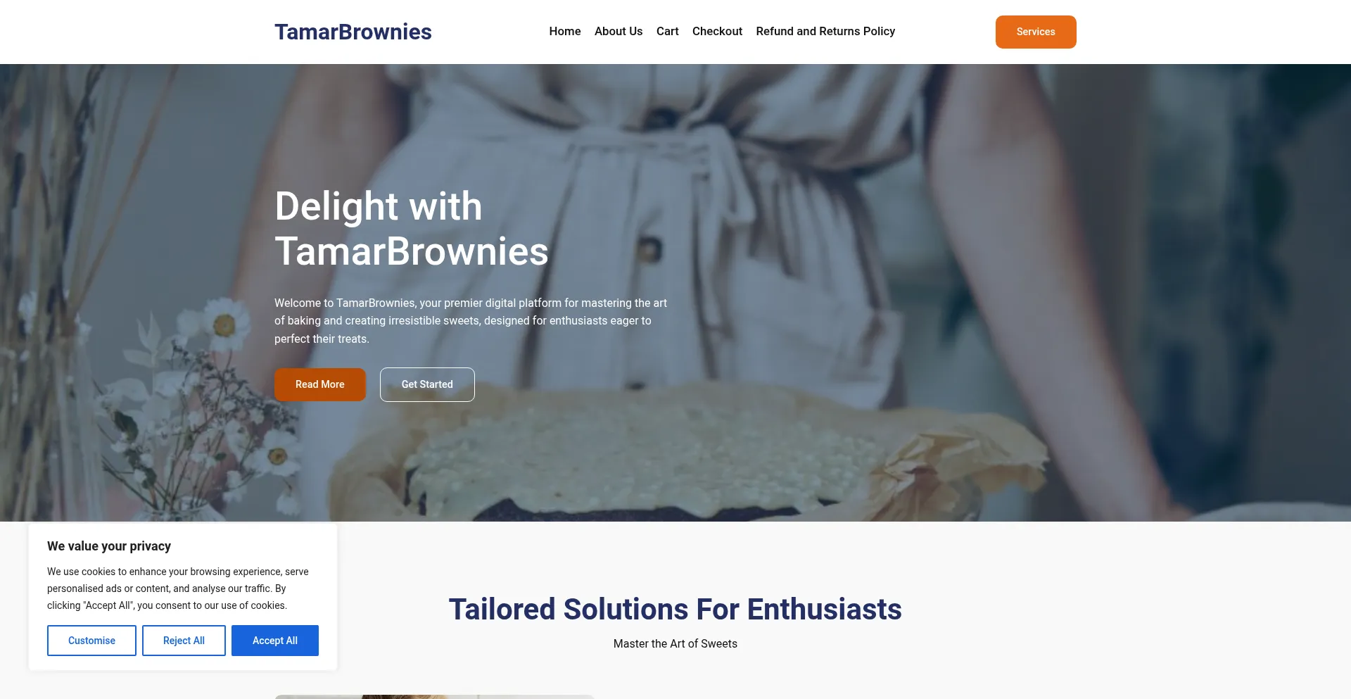 Website screenshot of Tamarbrownies.store
