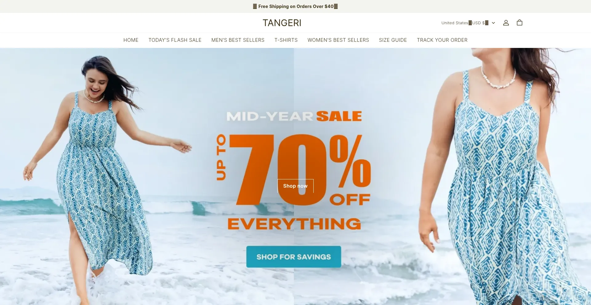 Website screenshot of Tangeri.shop