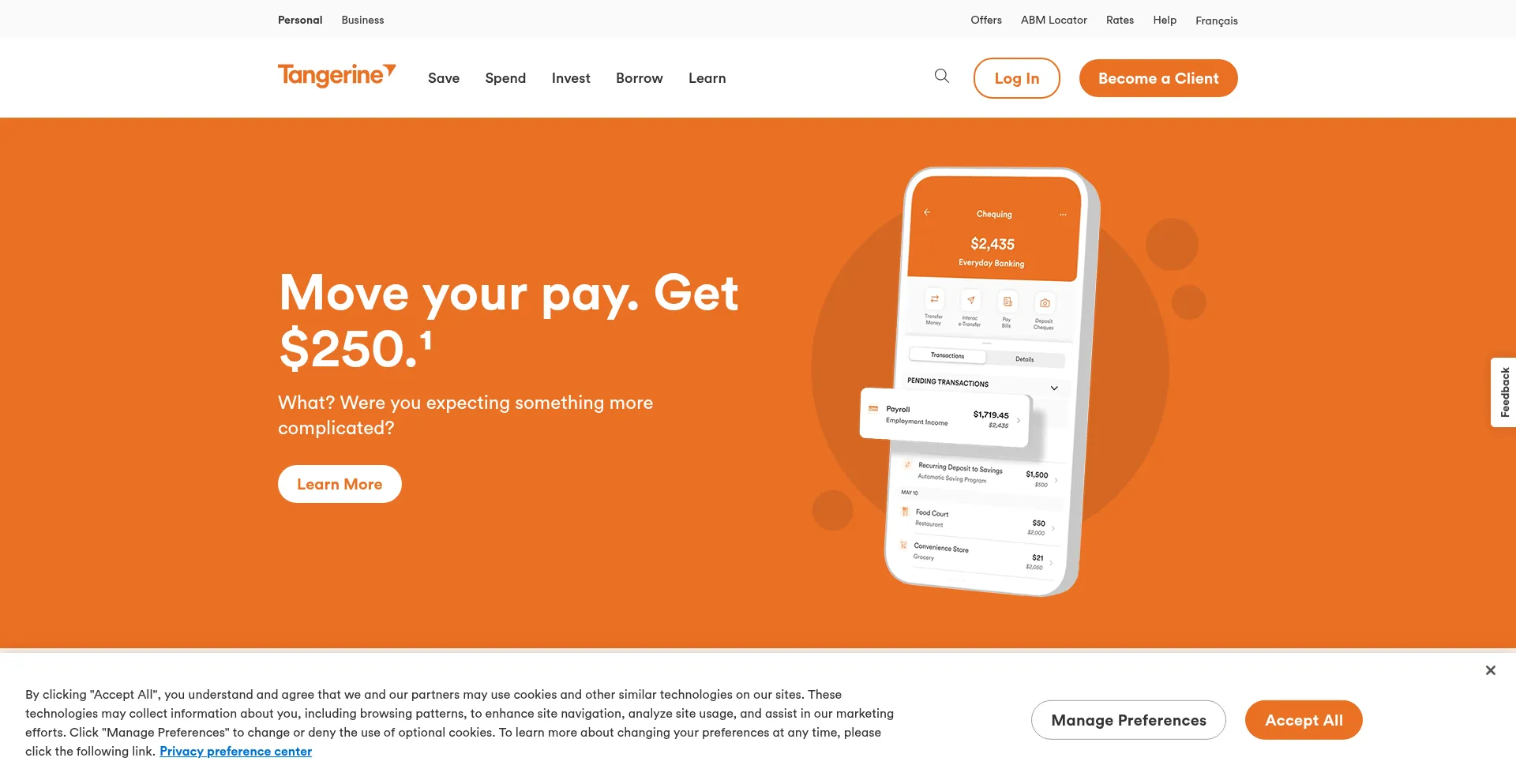Tangerine.ca Screenshot