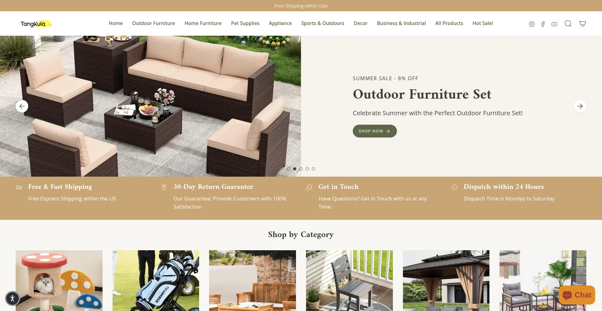 Website screenshot of Tangkula.com