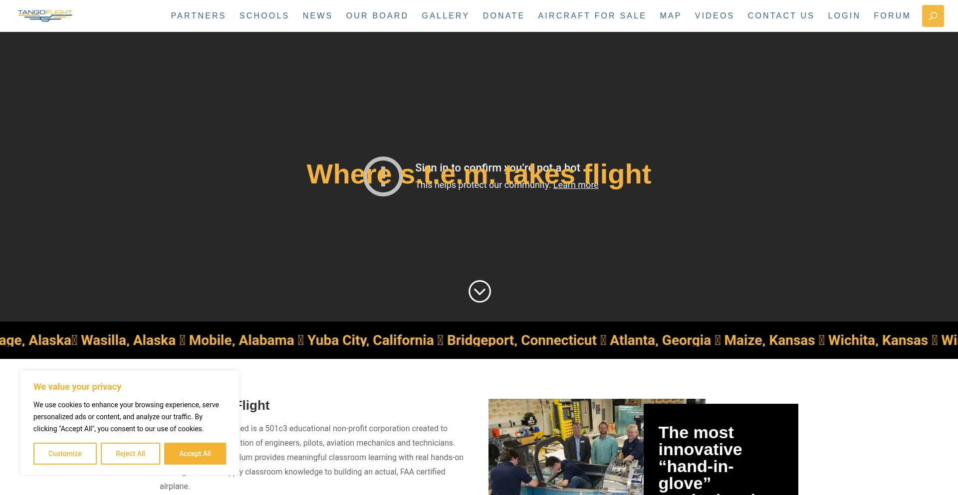 Website screenshot of Tangoflight.org