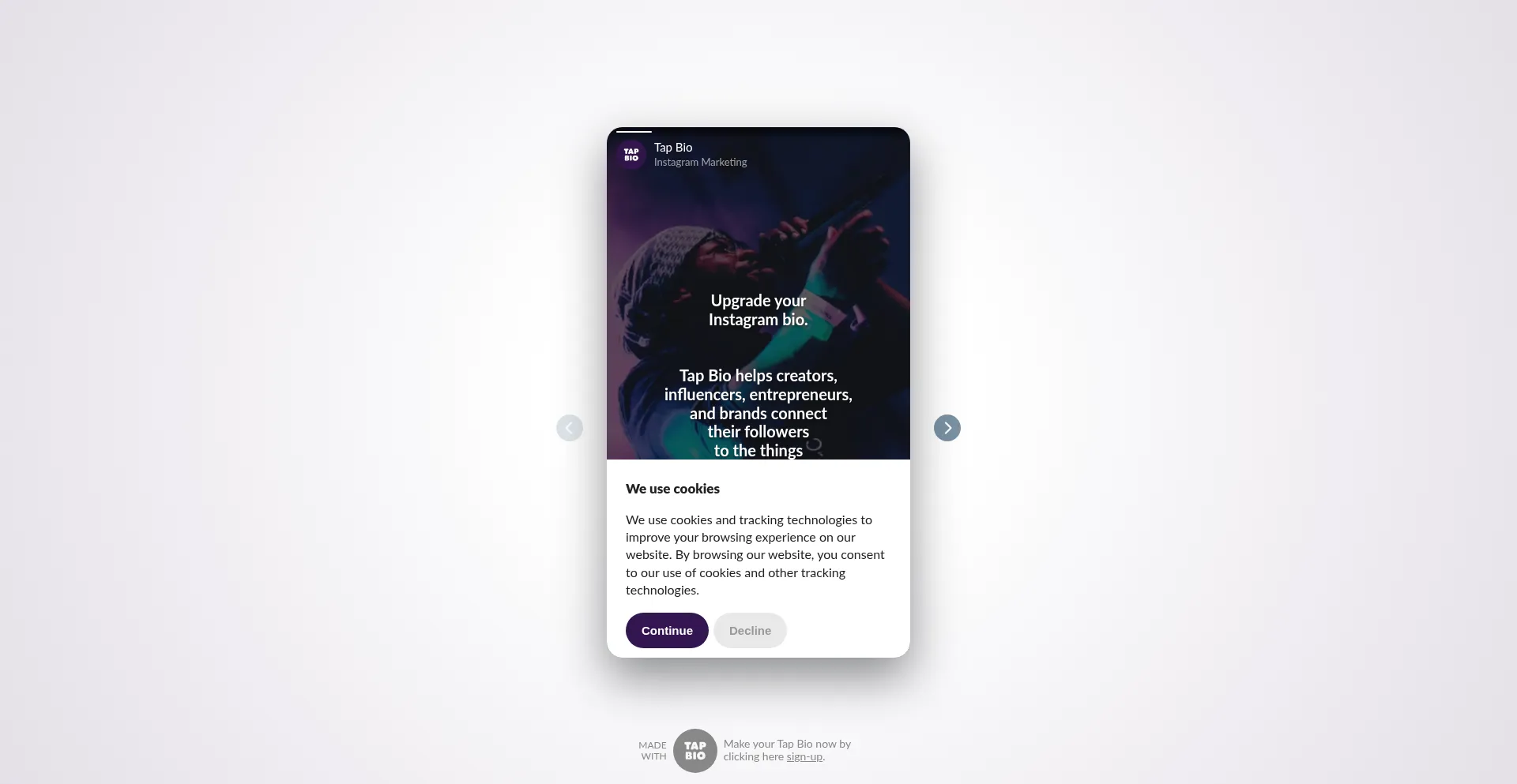 Website screenshot of Tap.bio