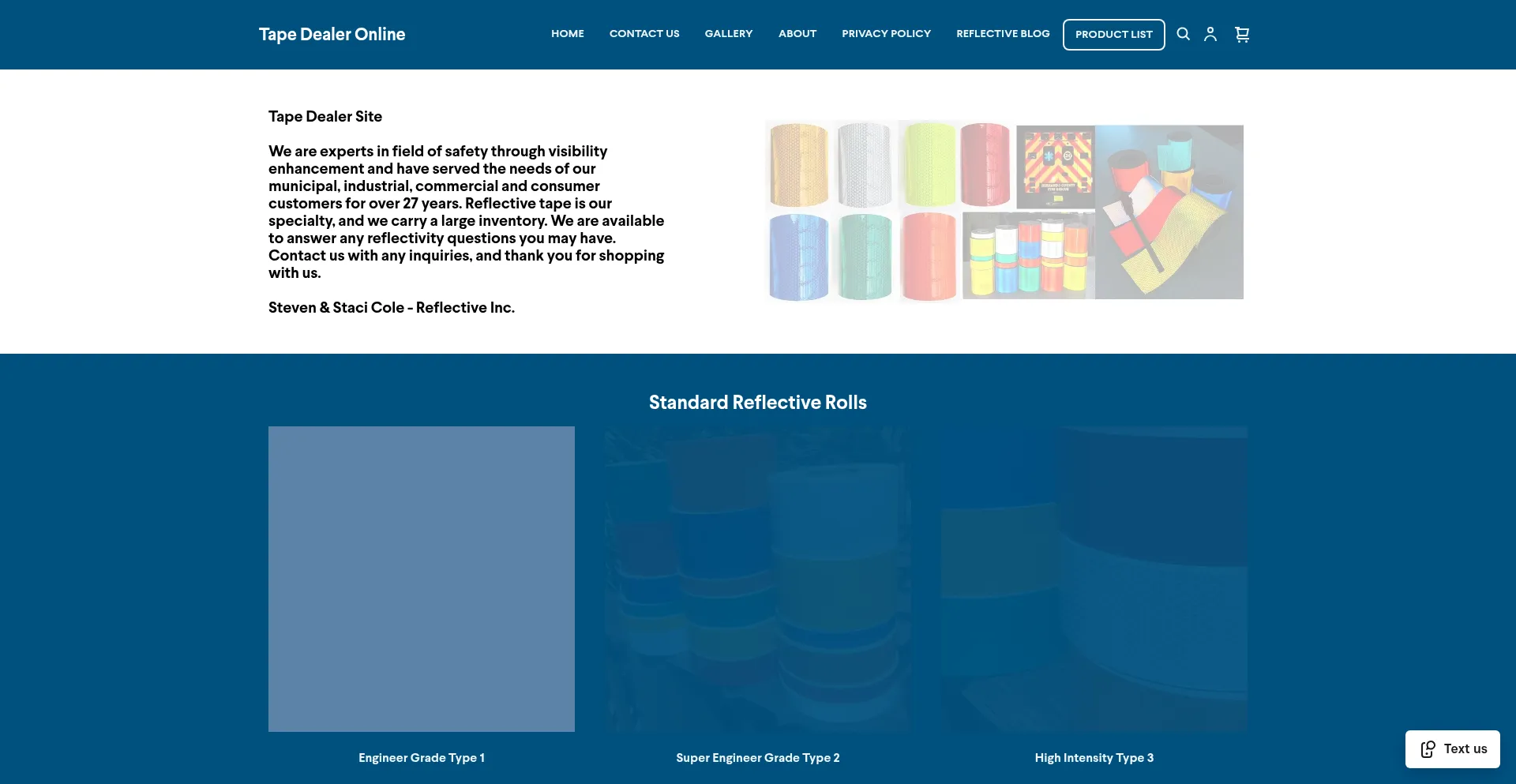 Website screenshot of Tapedealer.com