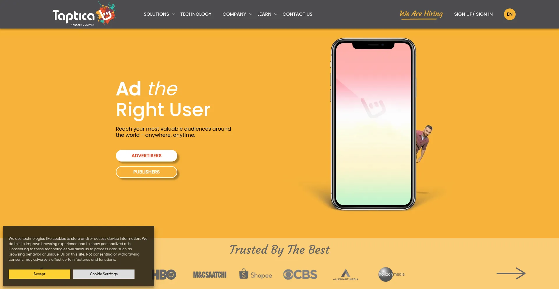 Website screenshot of Taptica.com