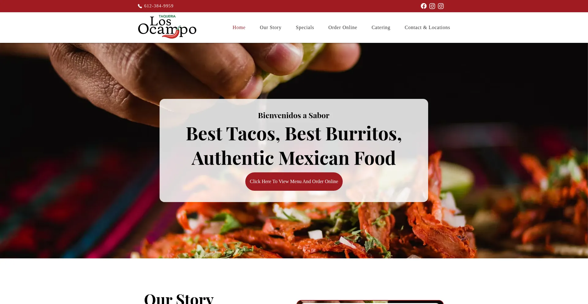 Website screenshot of Taquerialosocampo.com