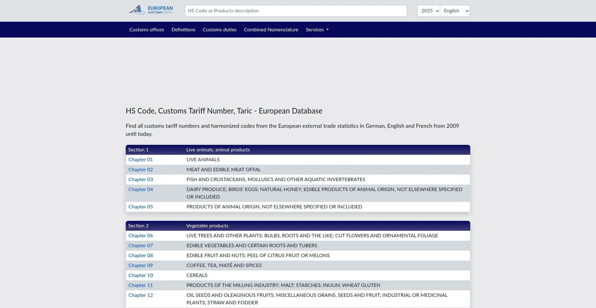 Website screenshot of Tariffnumber.com