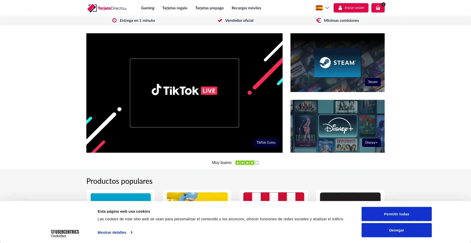 Website screenshot of Tarjetadirecta.es
