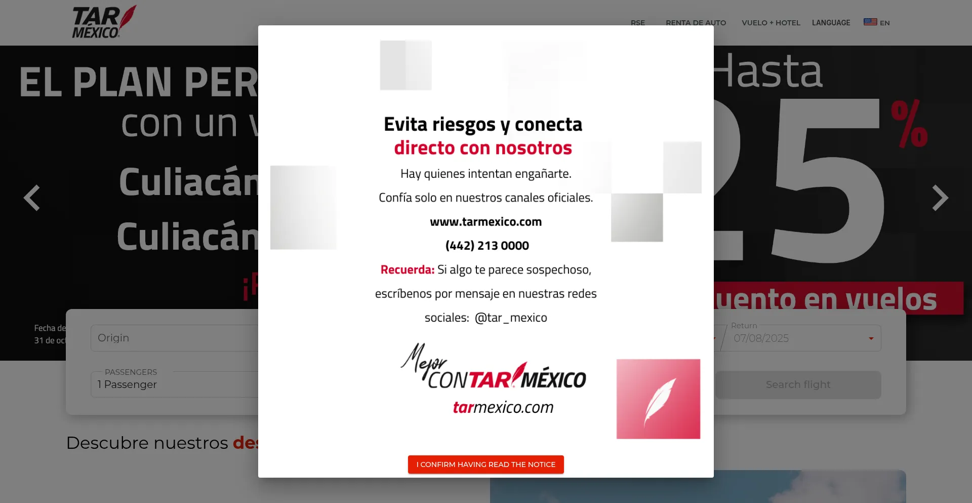 Website screenshot of Tarmexico.com