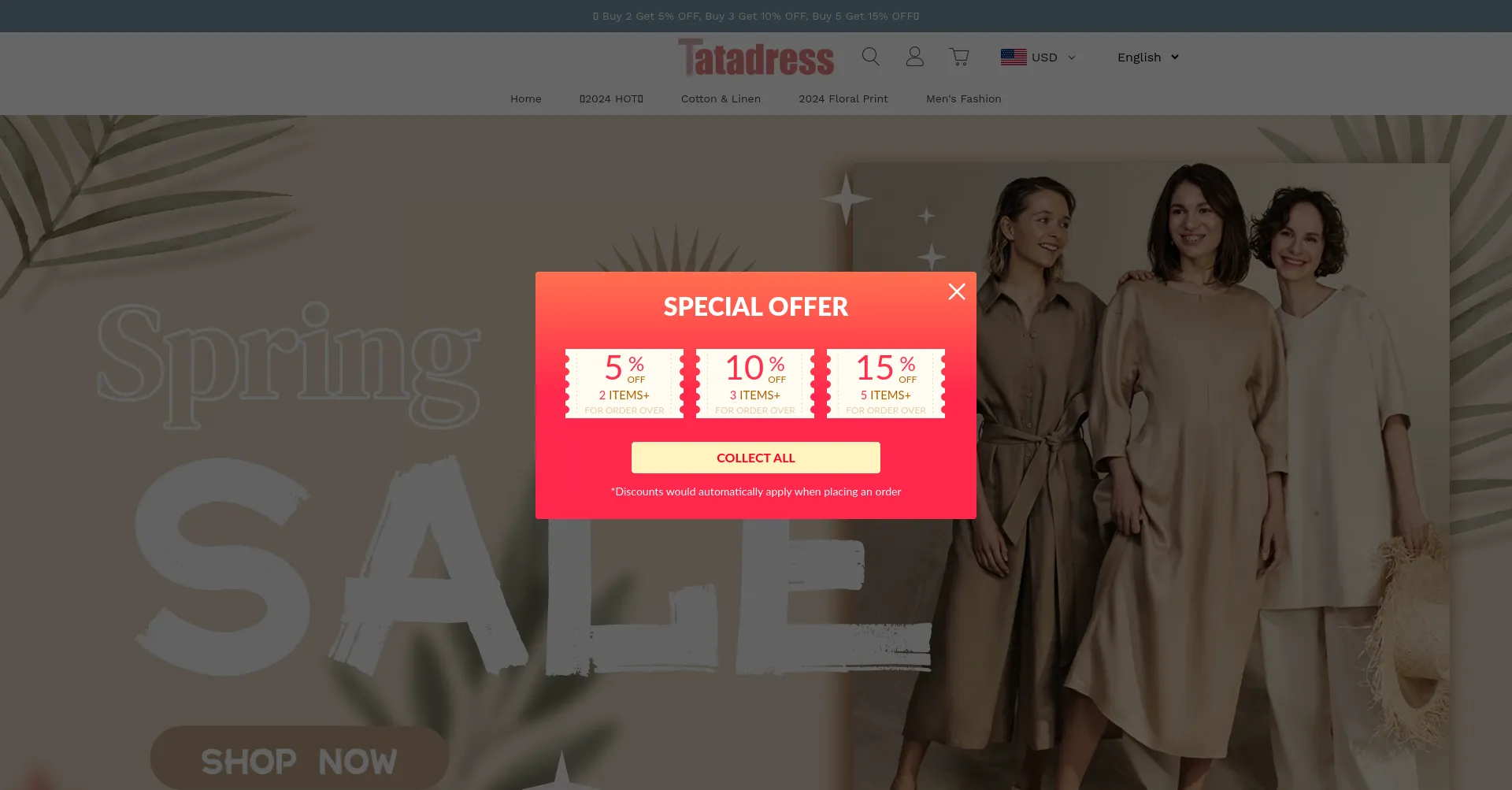 Website screenshot of Tatadress.com
