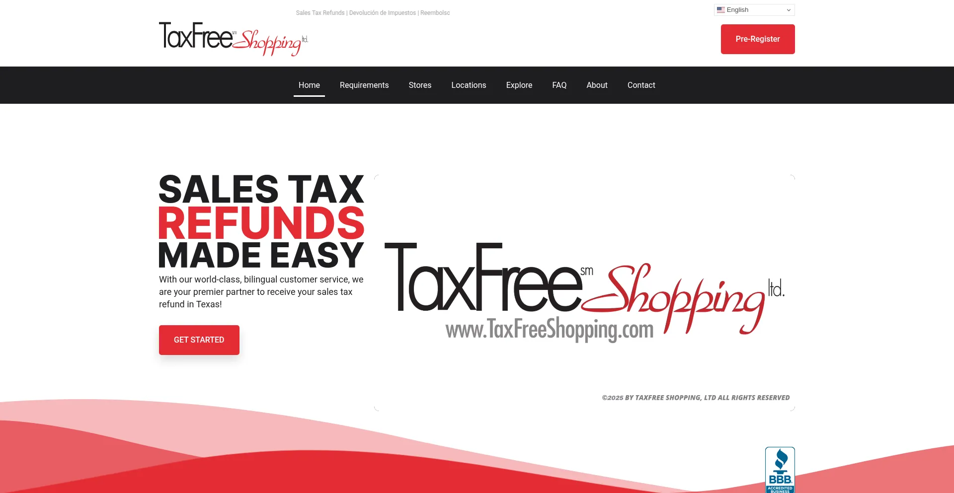Website screenshot of Taxfreeshopping.com