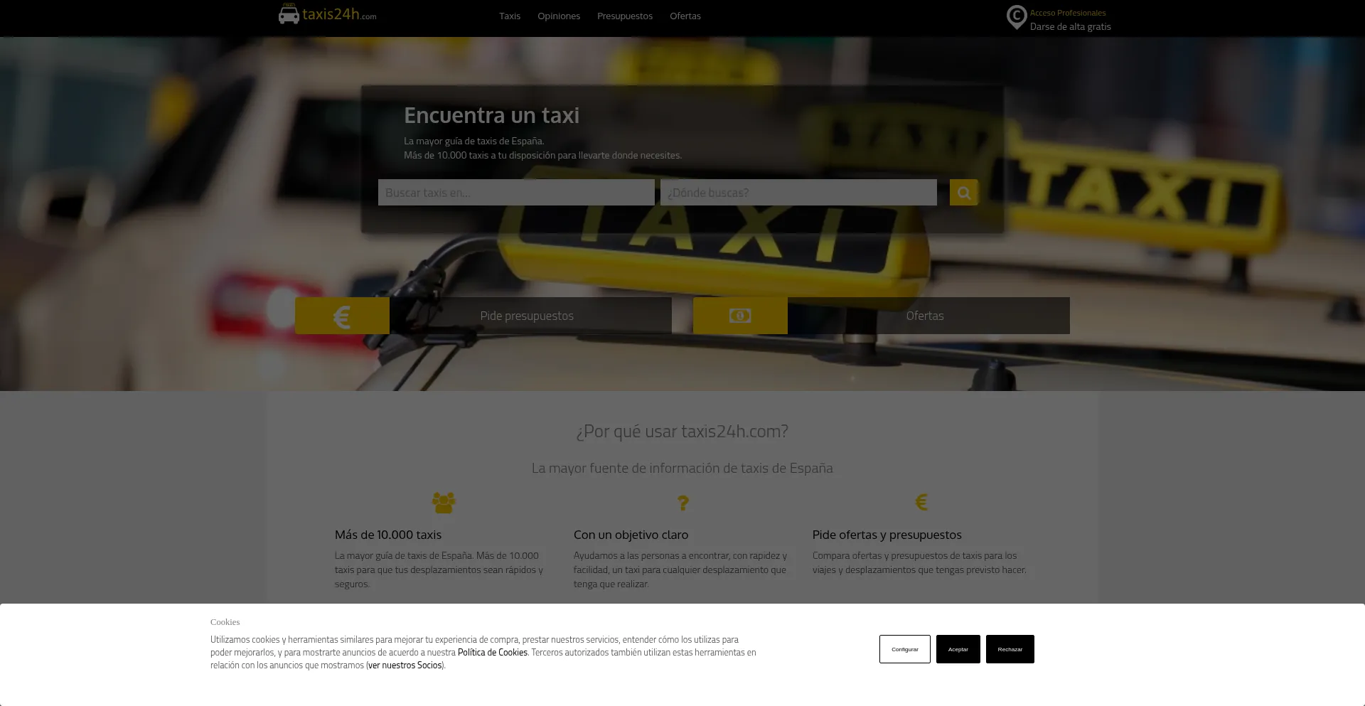 Website screenshot of Taxis24h.com
