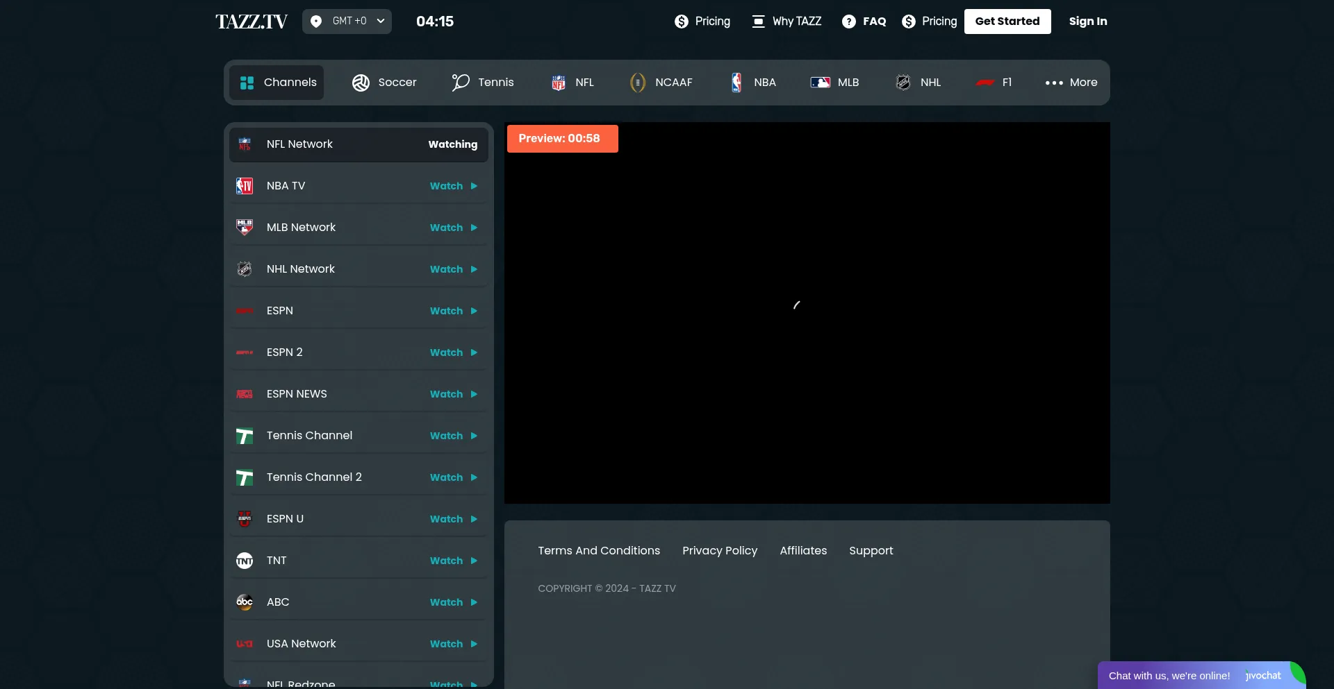 Website screenshot of Tazztv.io