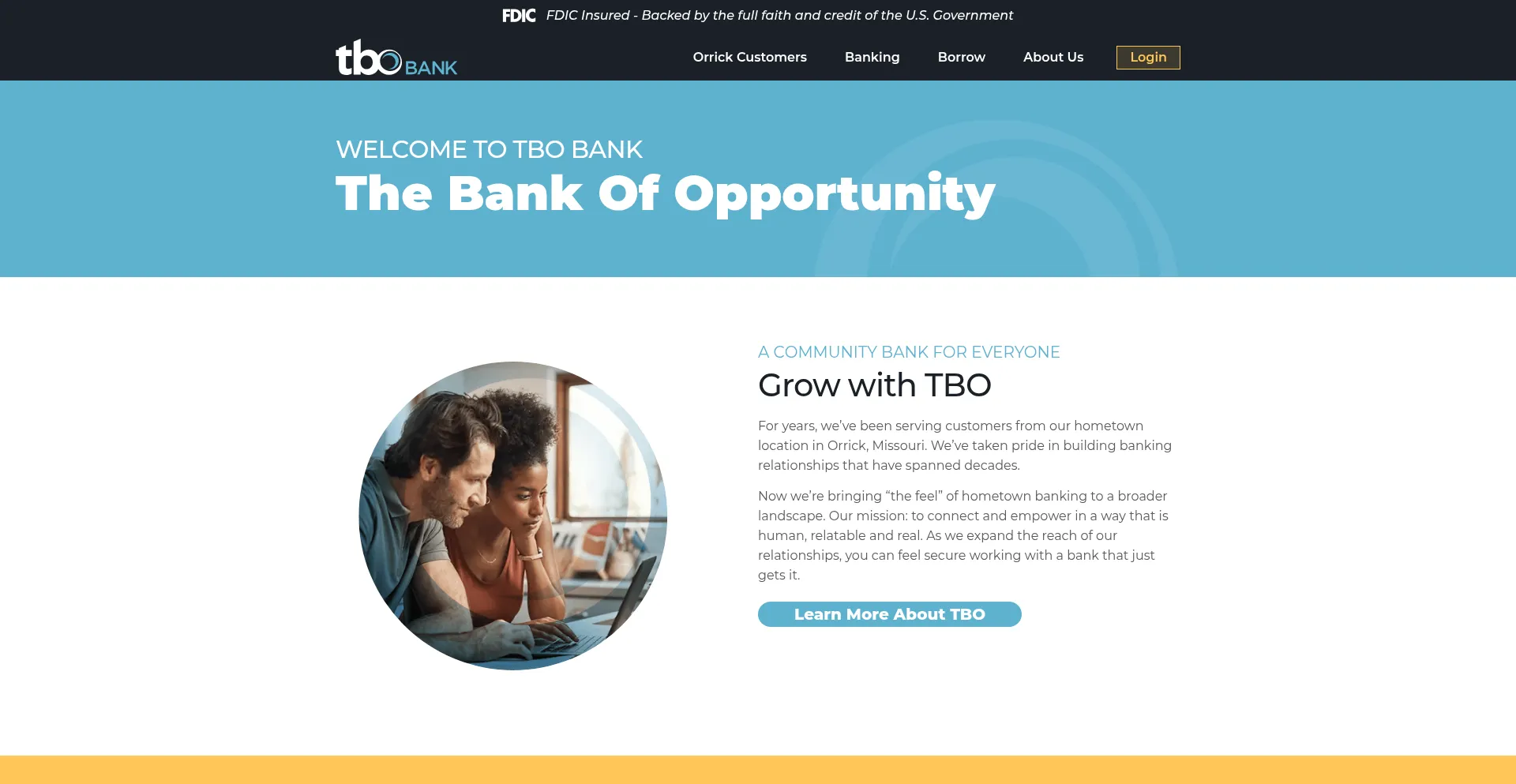 Website screenshot of Tbobank.com