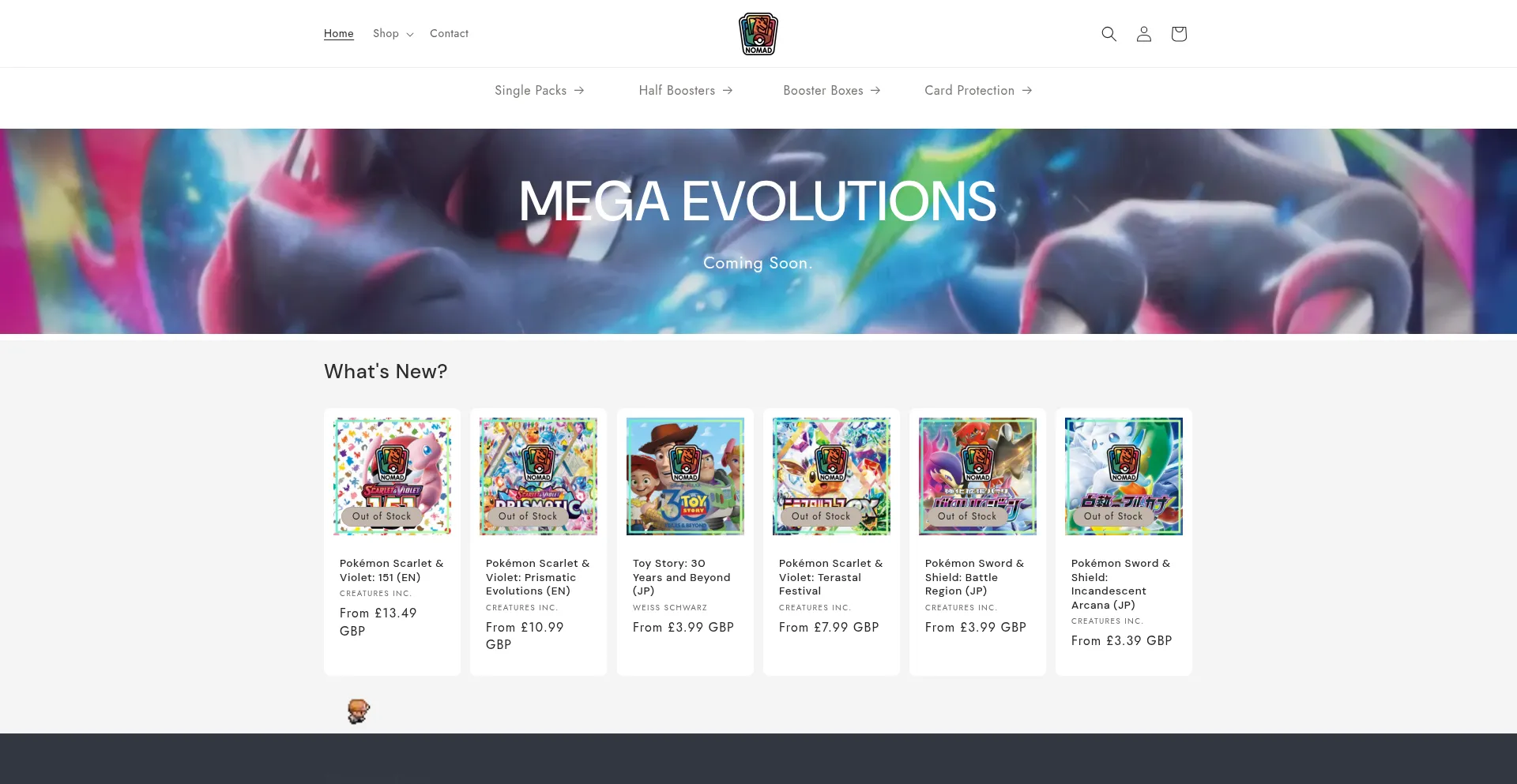 Website screenshot of Tcgnomad.co.uk