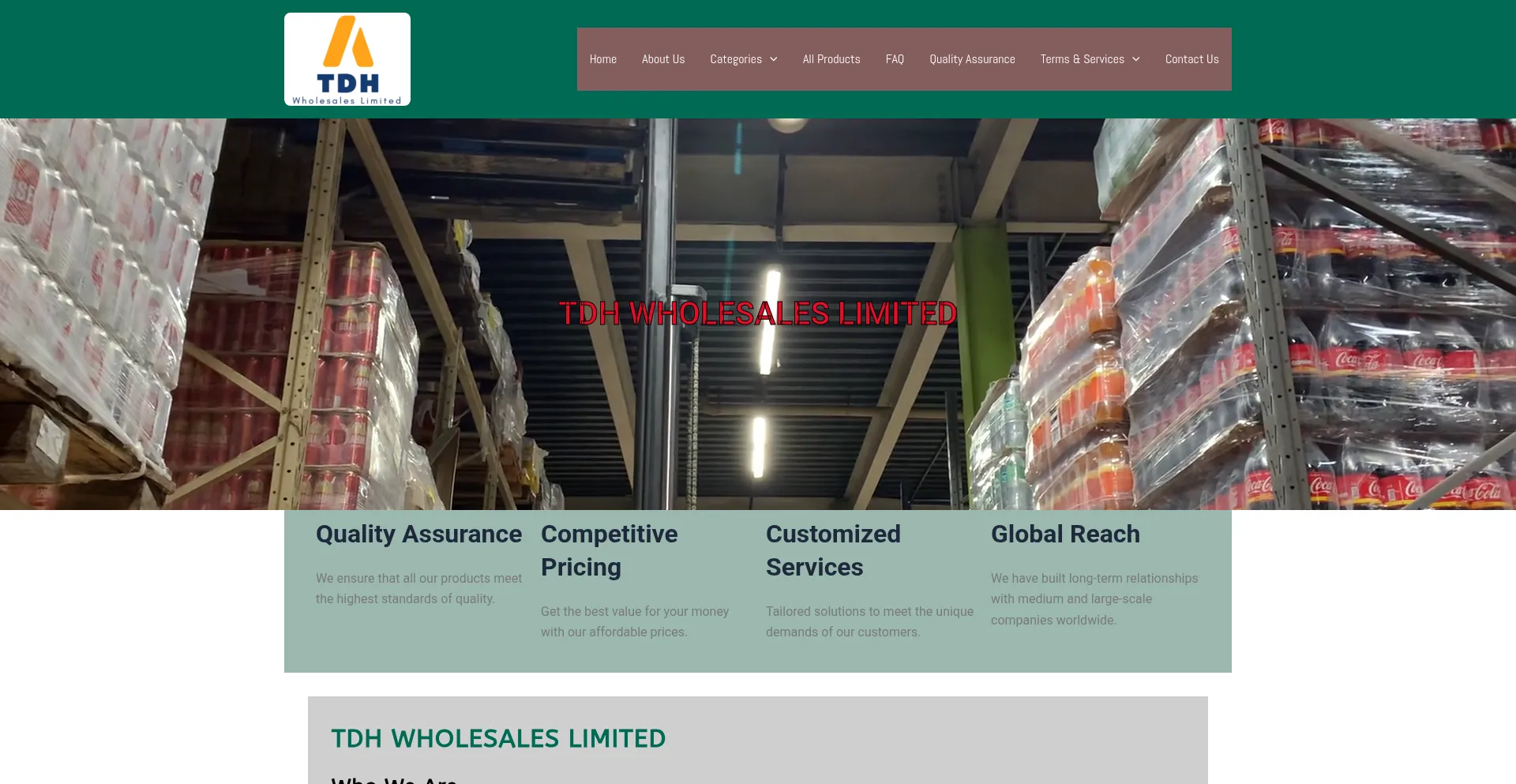 Website screenshot of Tdhwholesaleslimited.com