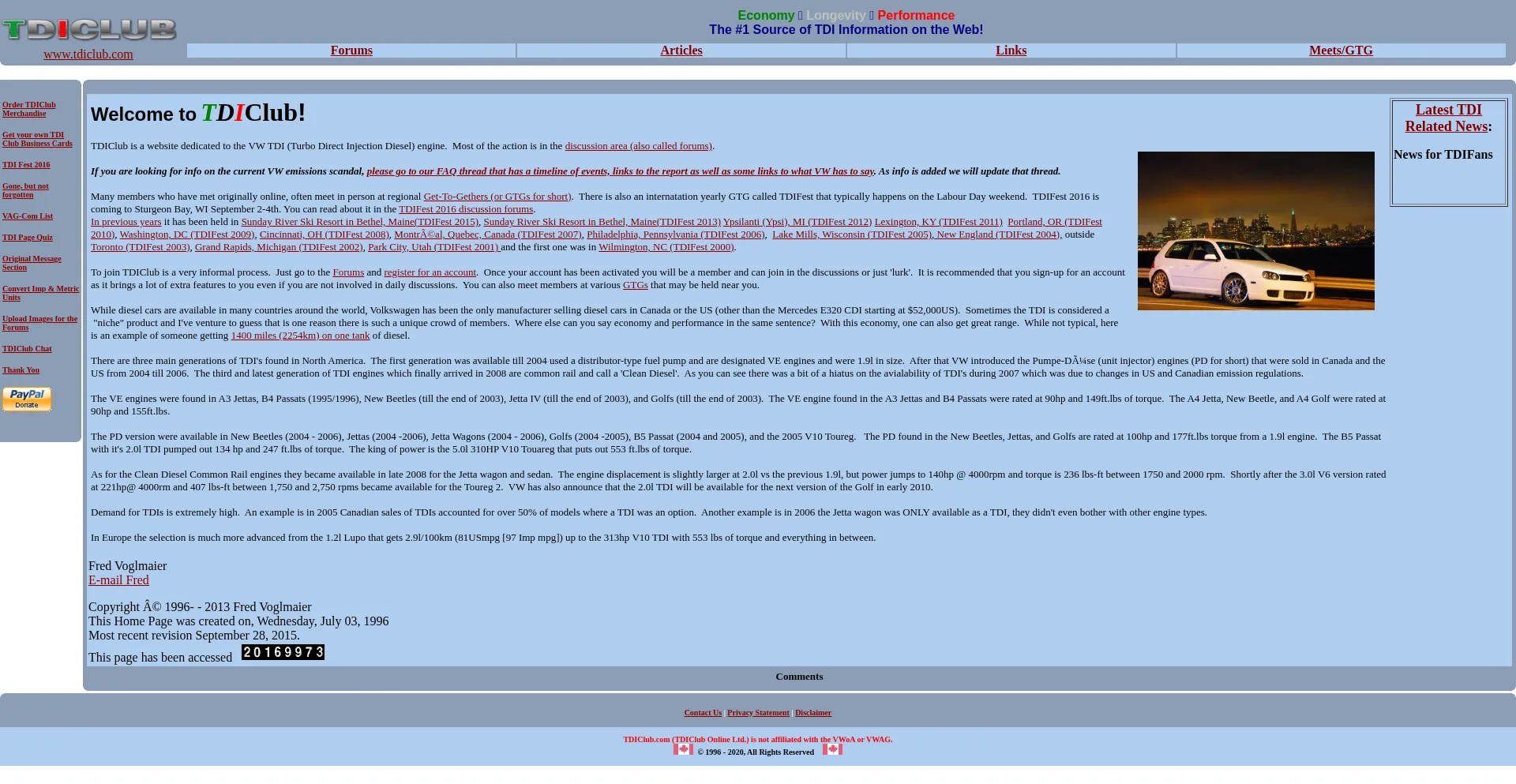 Website screenshot of Tdiclub.com