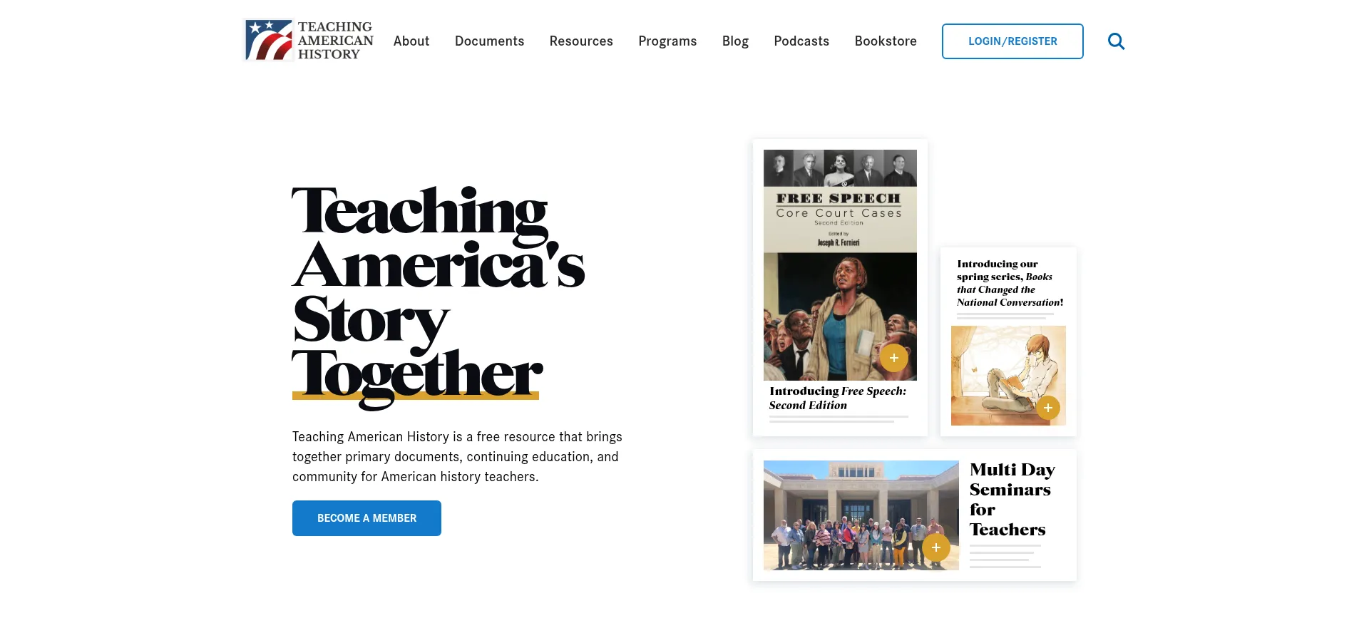 Website screenshot of Teachingamericanhistory.org