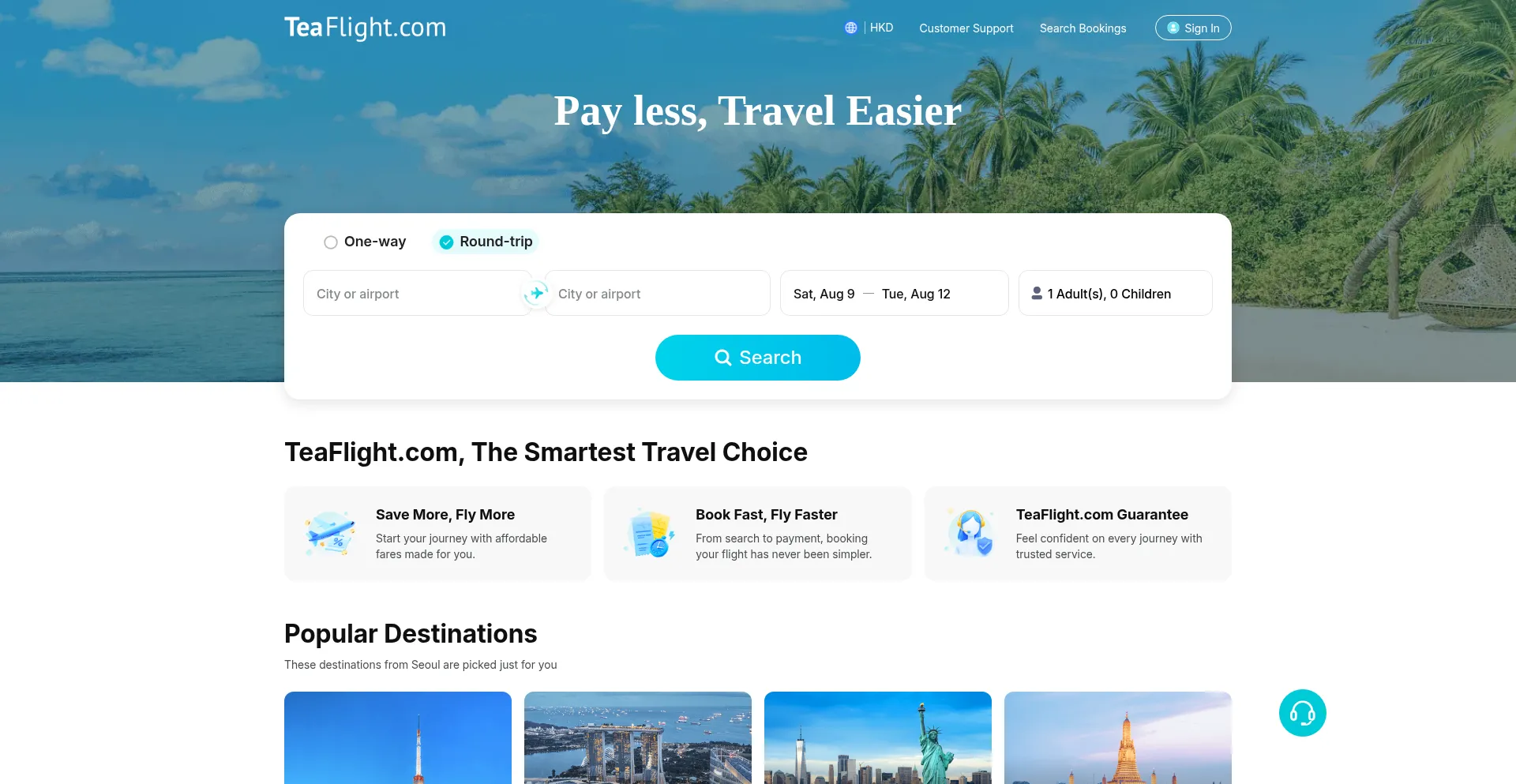 Website screenshot of Teaflight.com