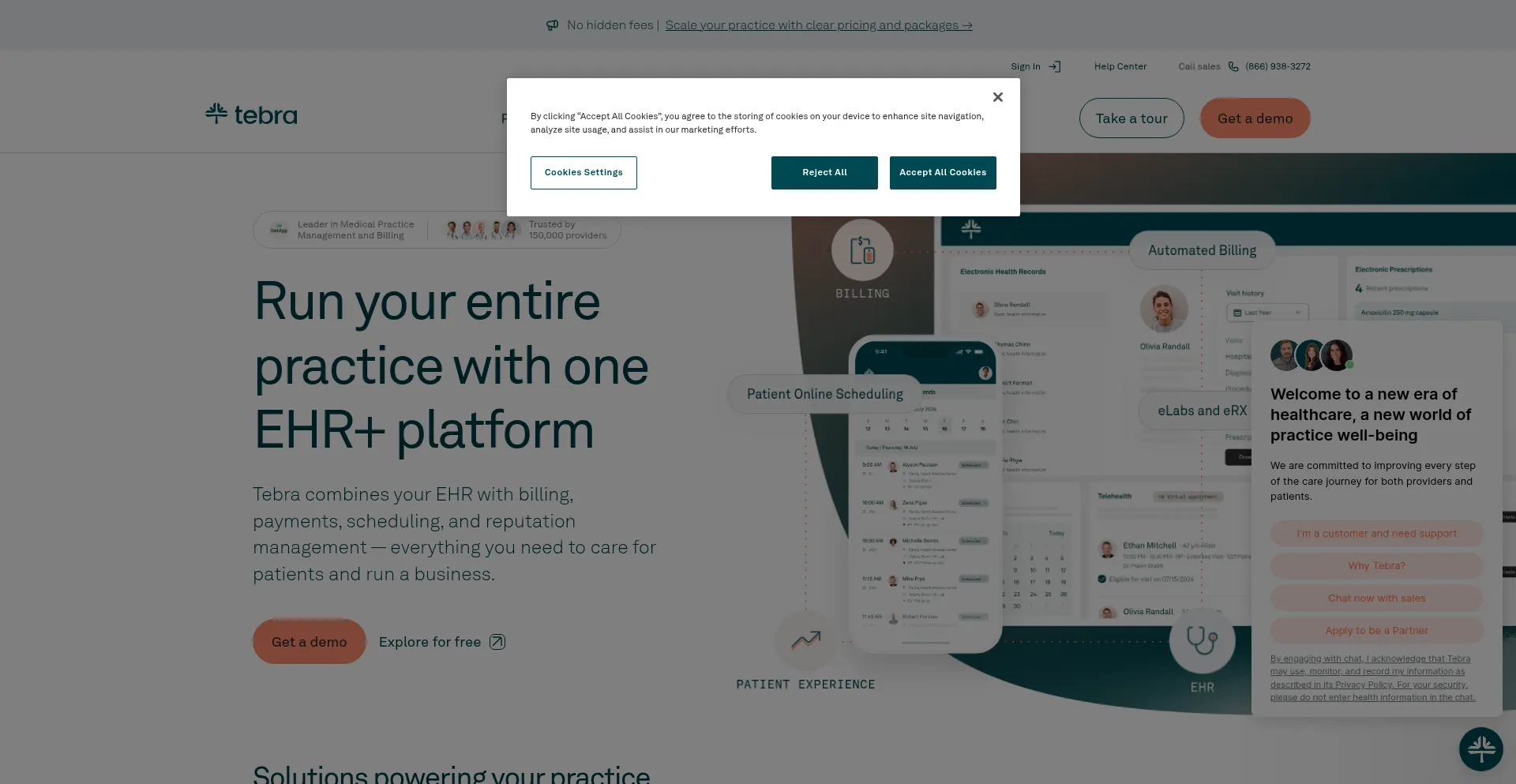 Website screenshot of Tebra.com