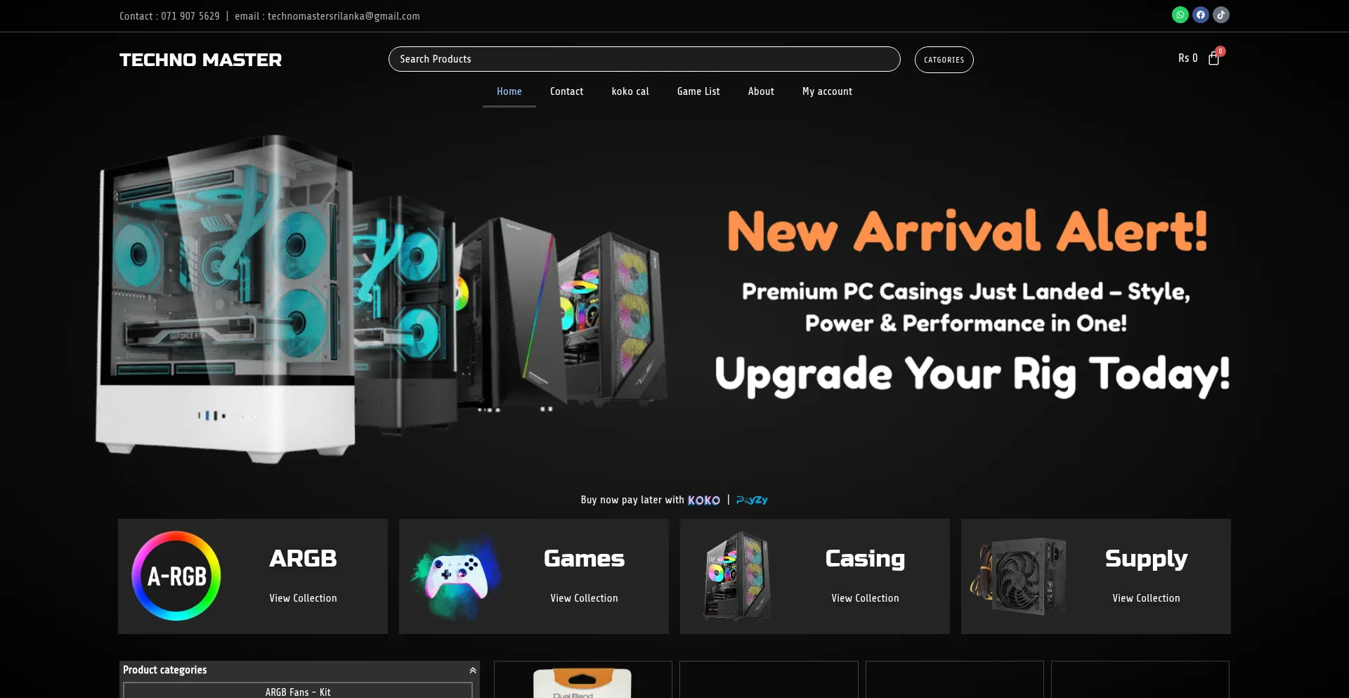 Website screenshot of Technomaster.lk