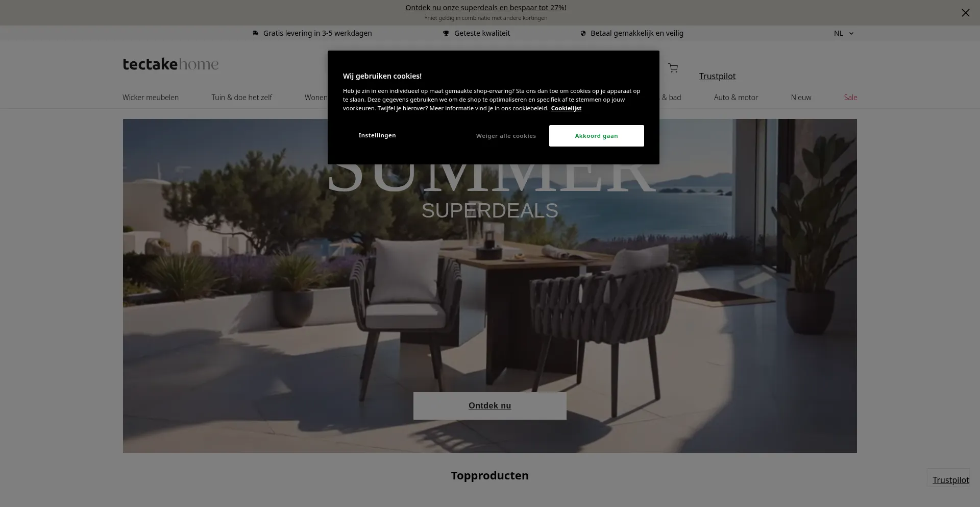 Website screenshot of Tectake.be