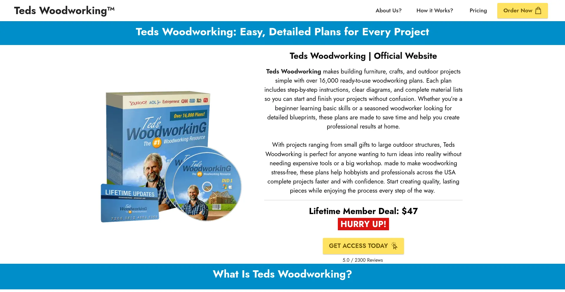 Website screenshot of Teds-woodworking.us
