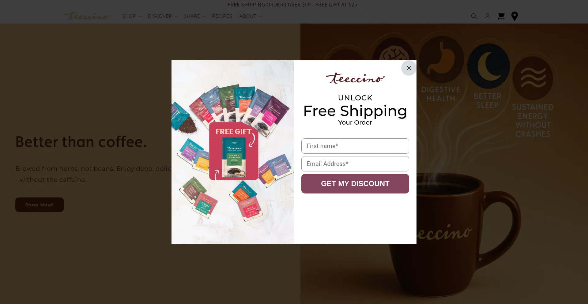 Website screenshot of Teeccino.com
