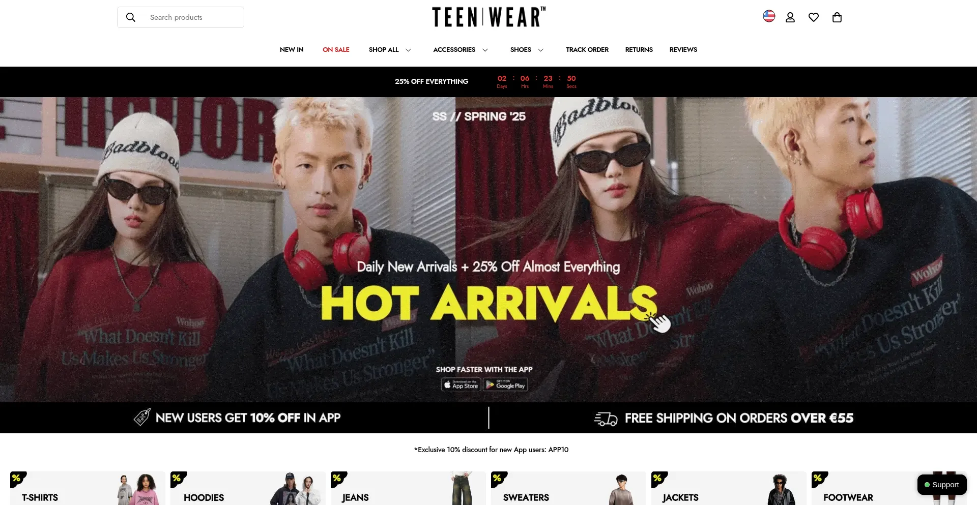Website screenshot of Teenwear.eu