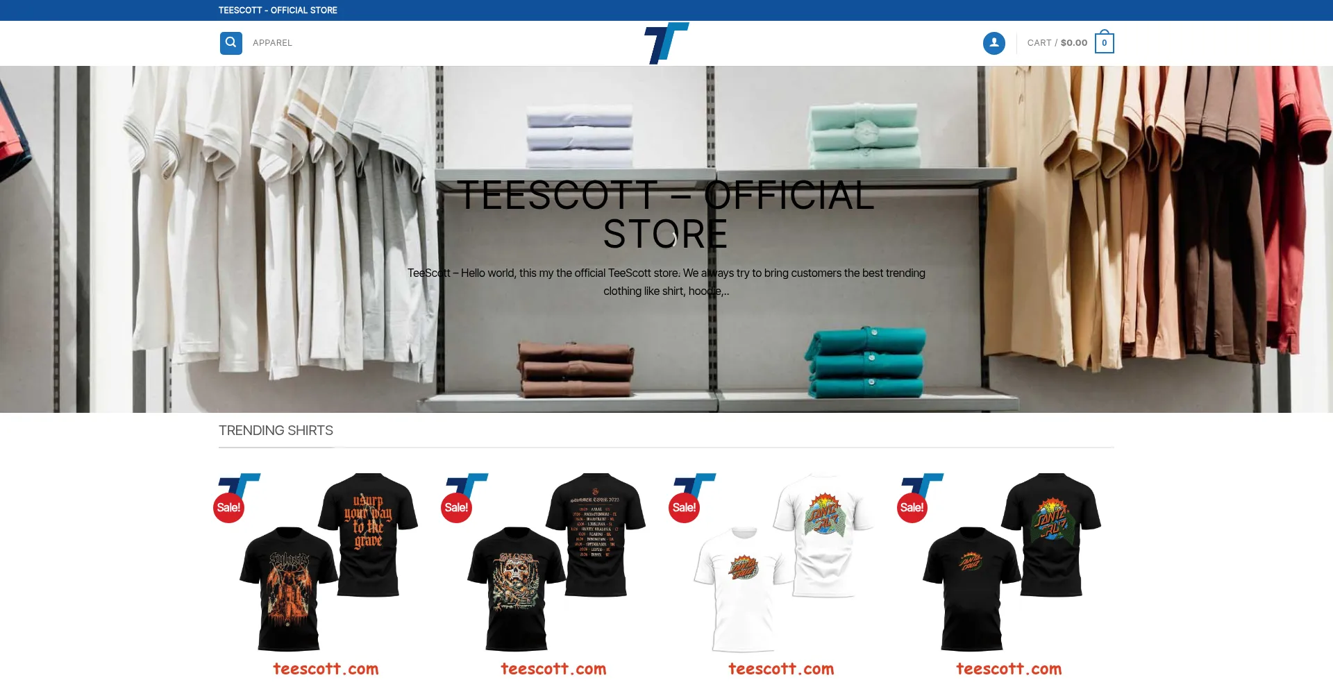 Website screenshot of Teescott.com