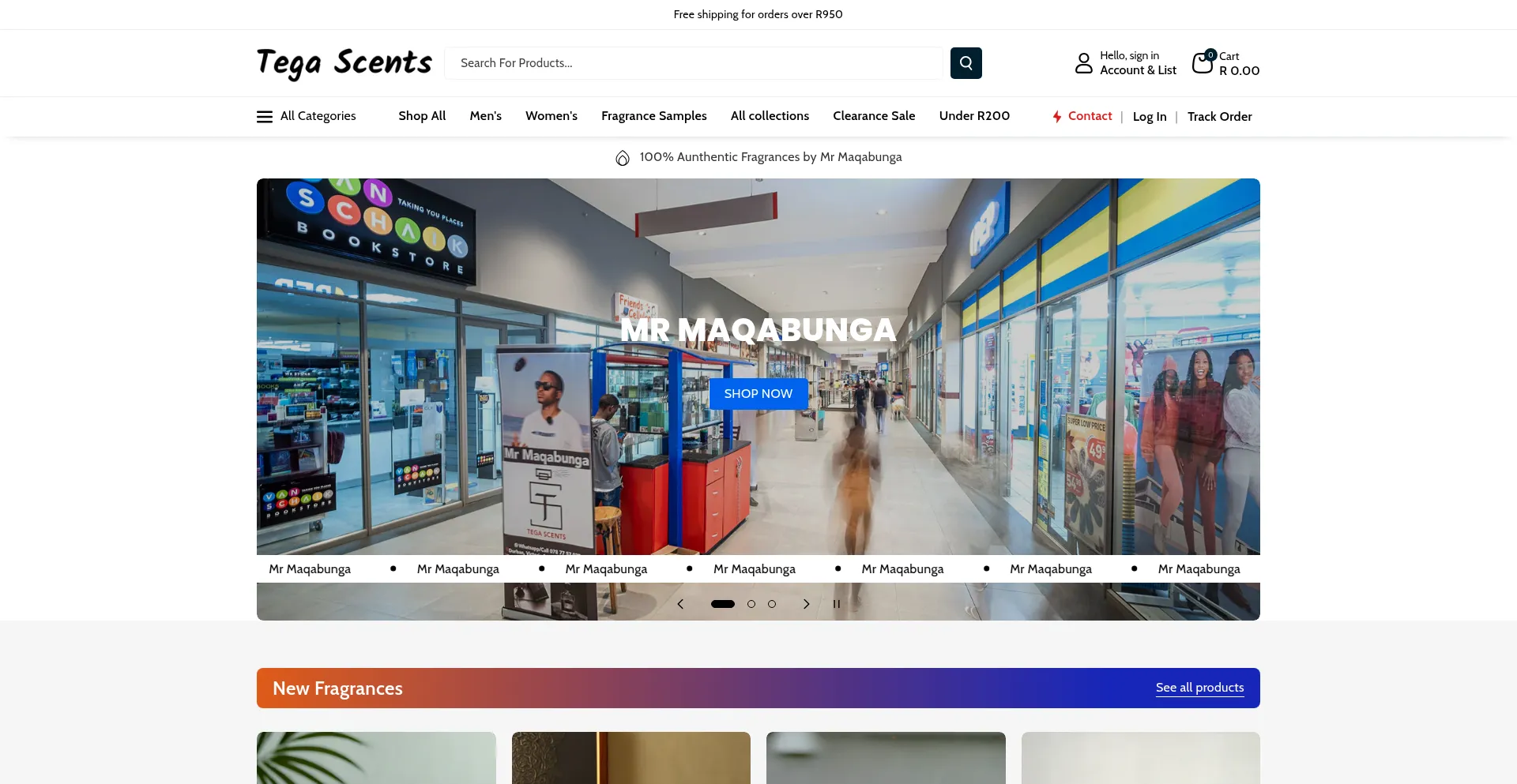 Website screenshot of Tegascents.co.za
