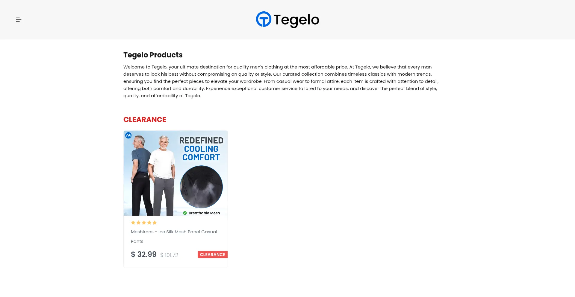 Website screenshot of Tegelo.com